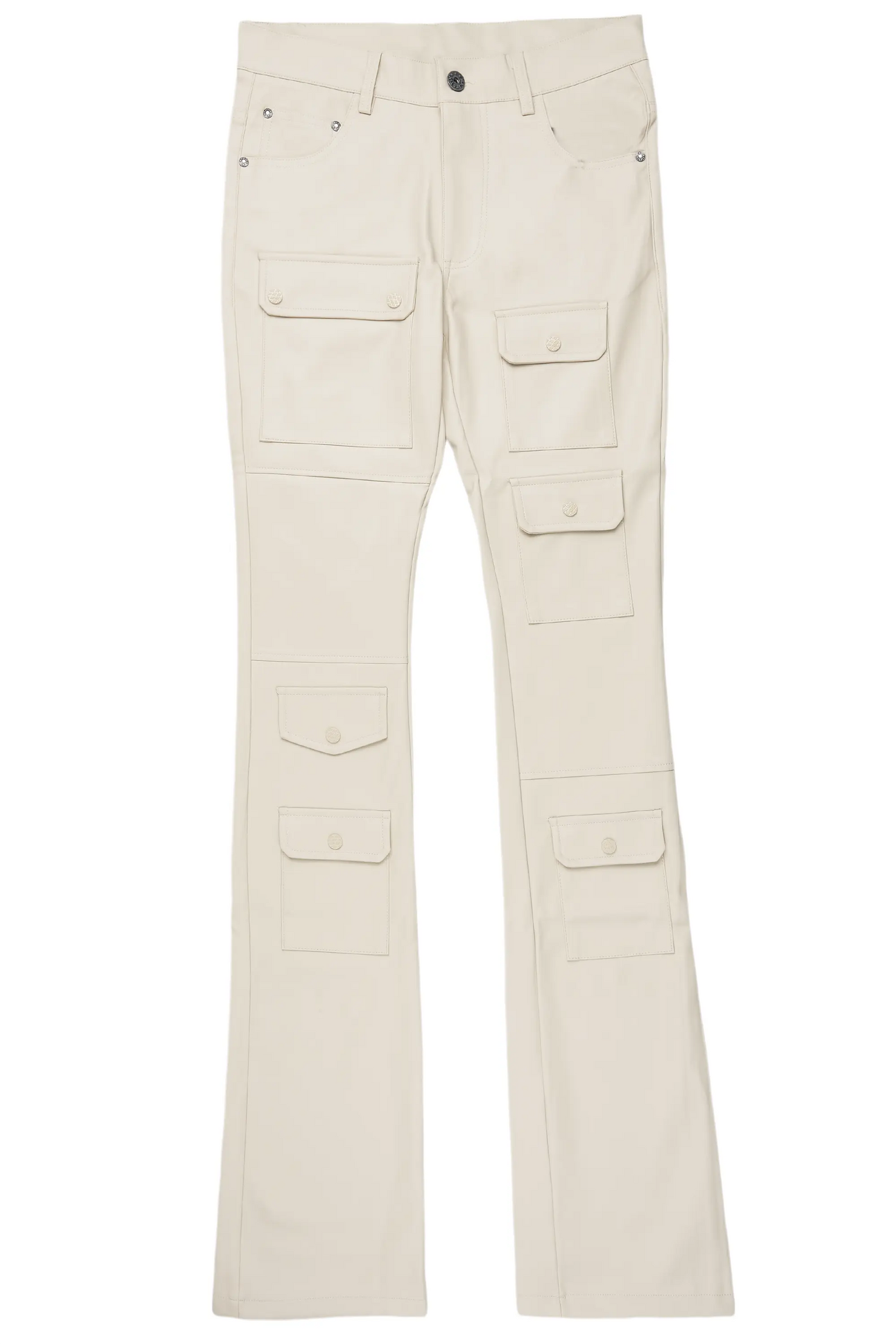 Barossa Beige PU Cargo Stacked Flare Jean