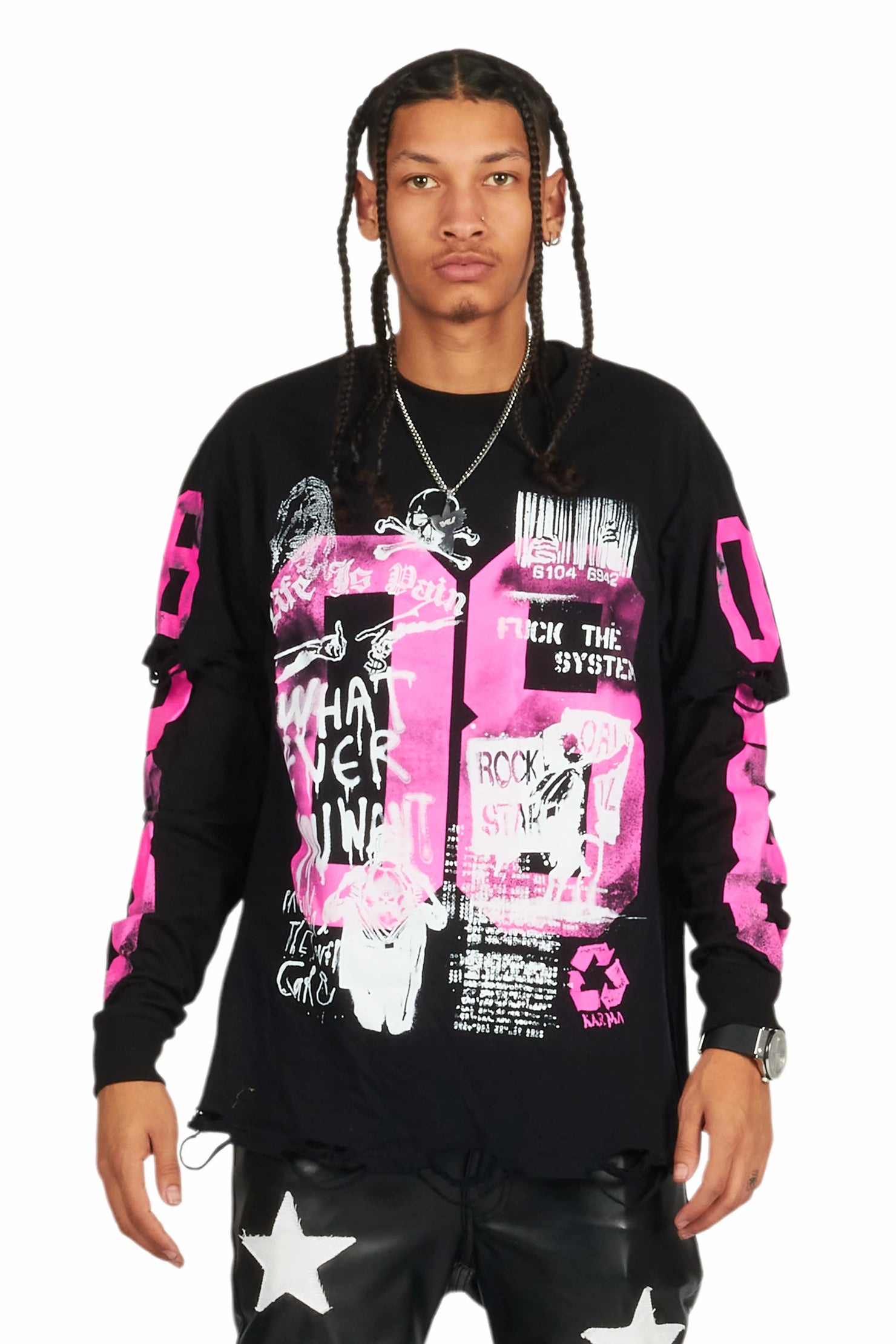 Grill Black/Pink Double Layer Long Sleeve Graphic T-Shirt