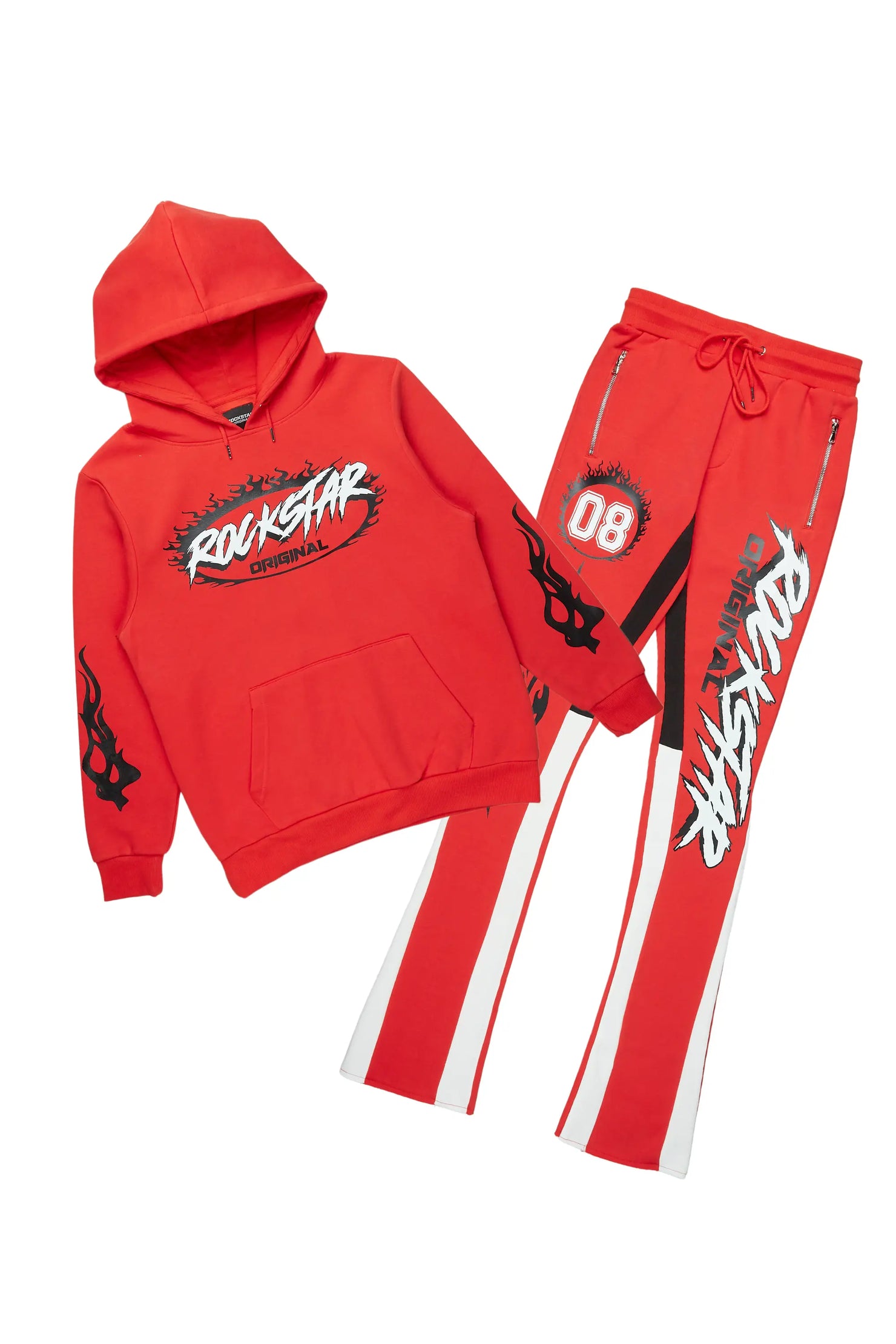 Draven Red Hoodie/Stacked Flare Track Pant Set