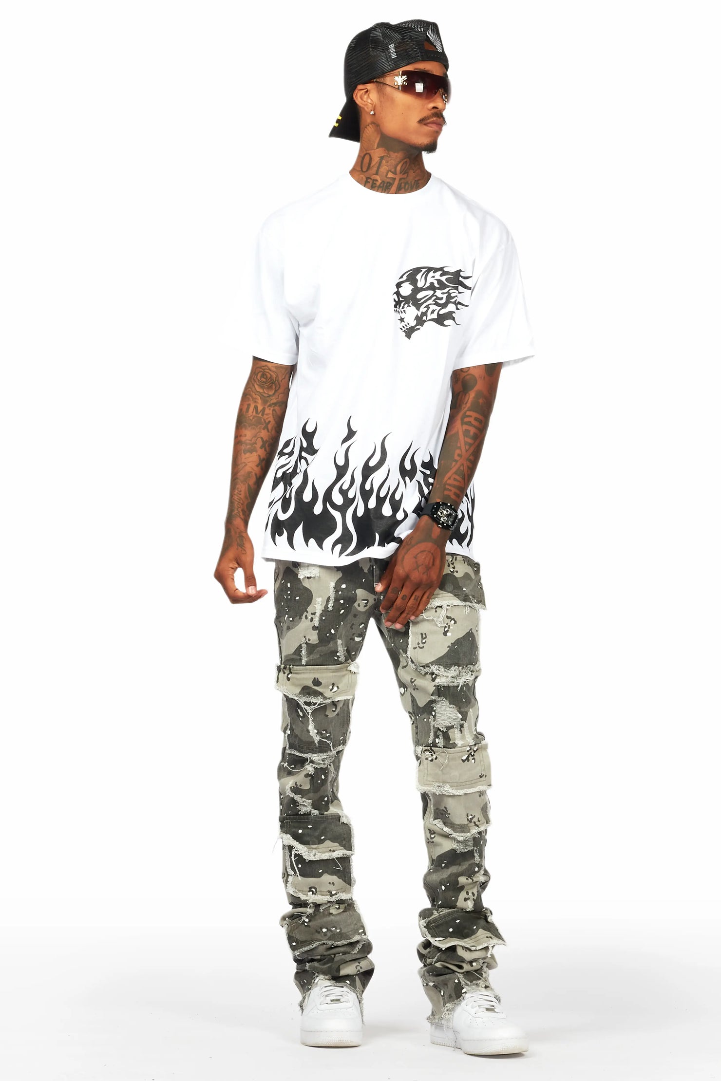 Petrus Grey Camo Super Stacked Flare Jean