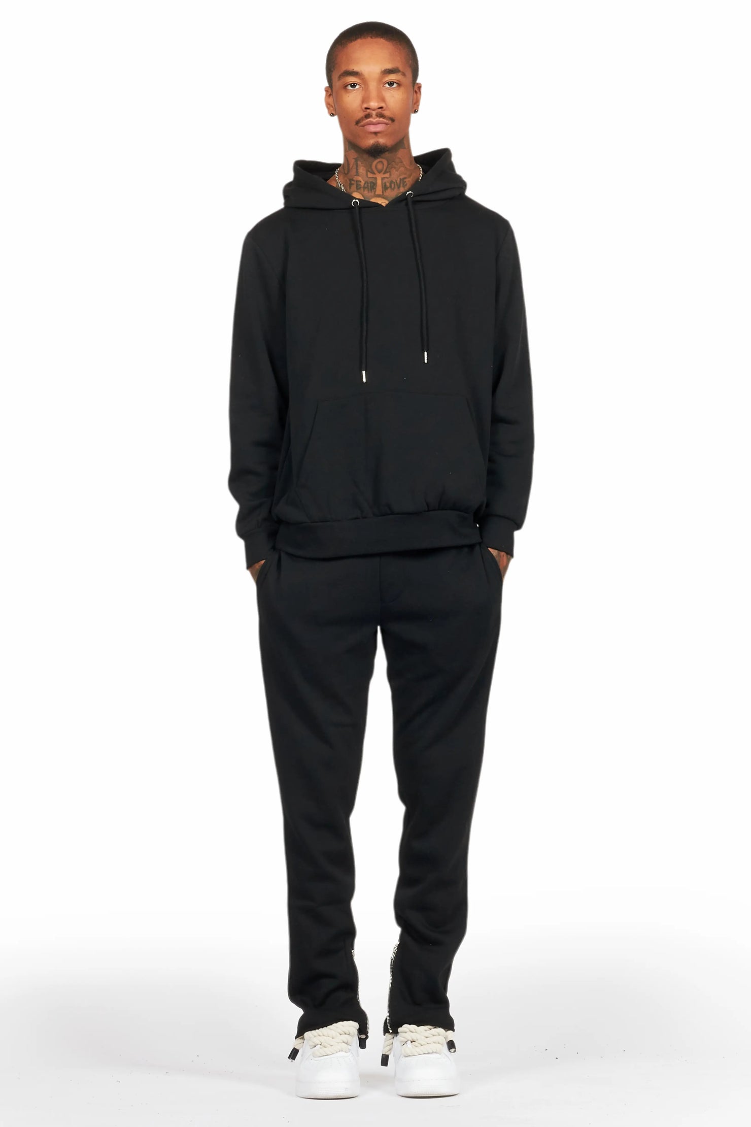 Basic Black Hoodie/Slim Fit Track Set