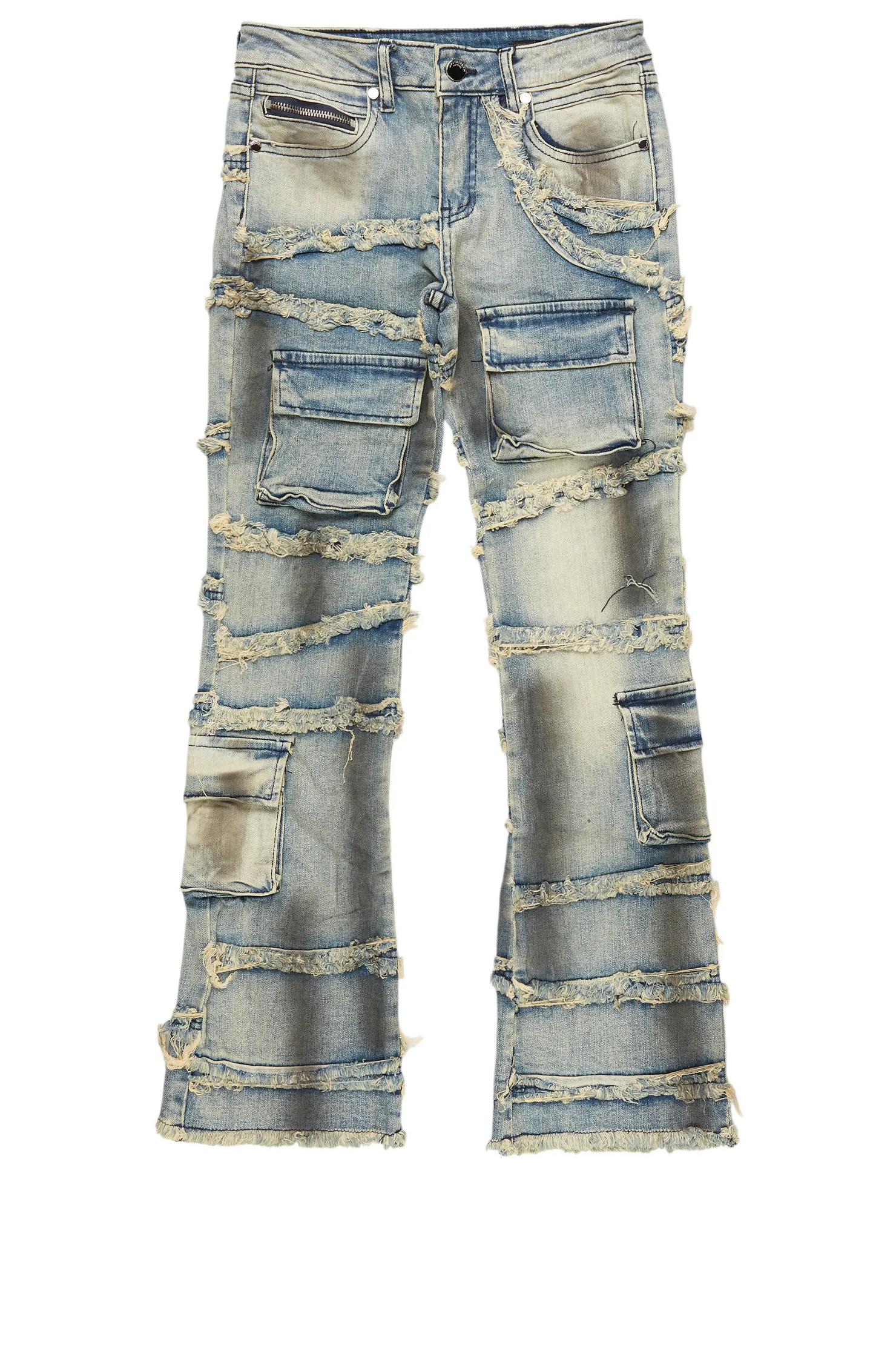 Boys Yves Blue Ripped Stacked Flare Cargo Jeans