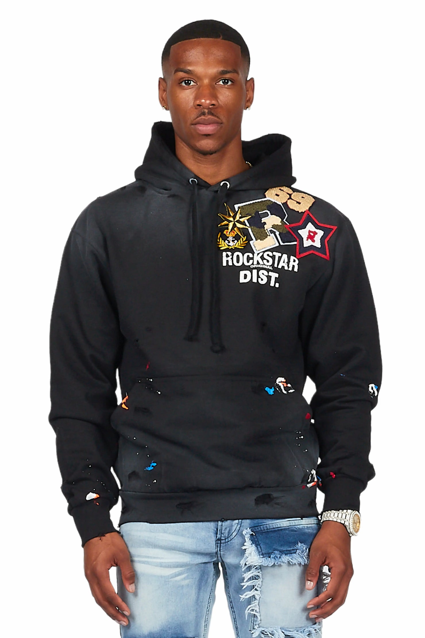 Acton Black Patchwork Graphic Hoodie