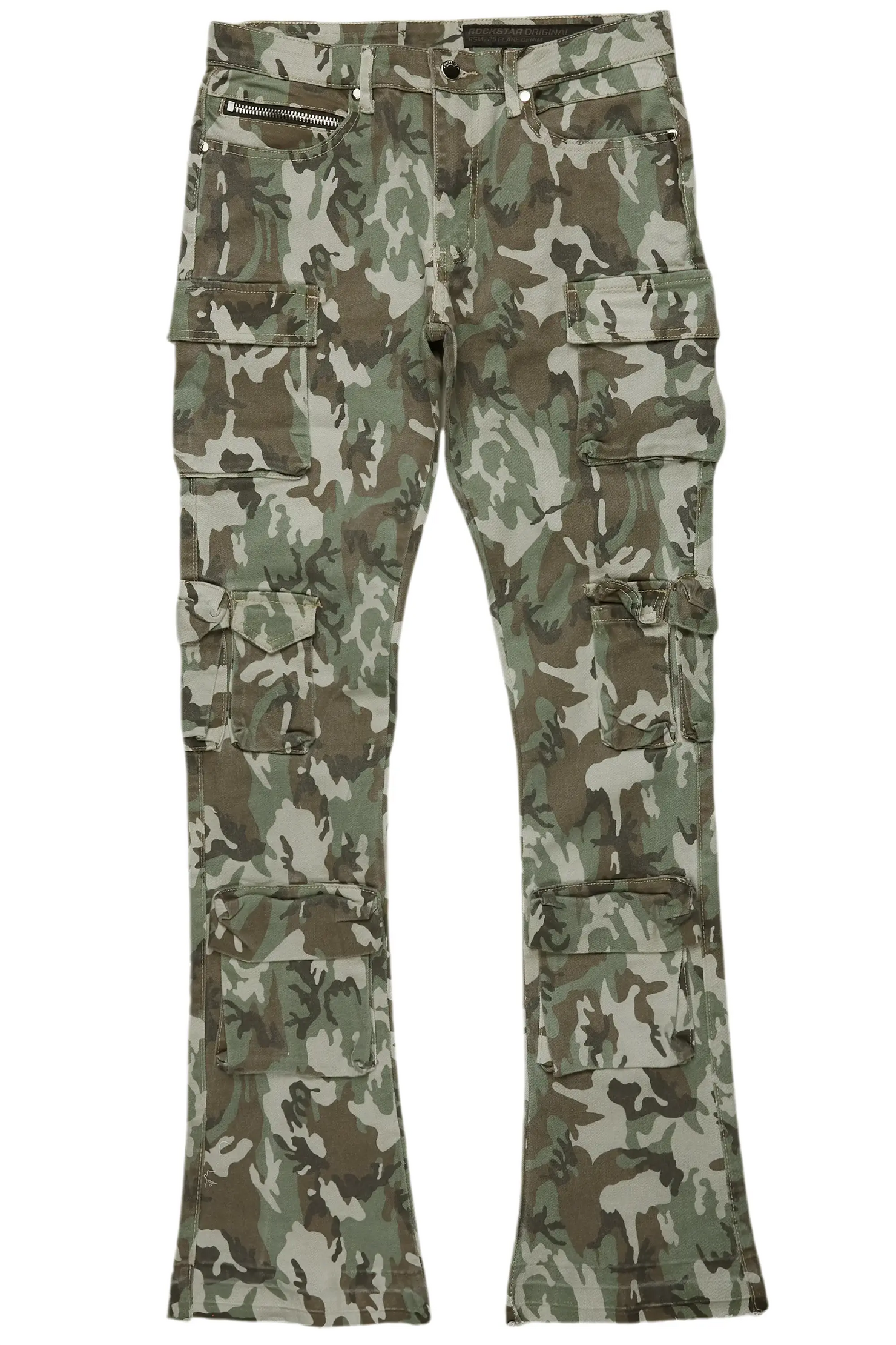 Yves Green Camo Stacked Flare Cargo Jean