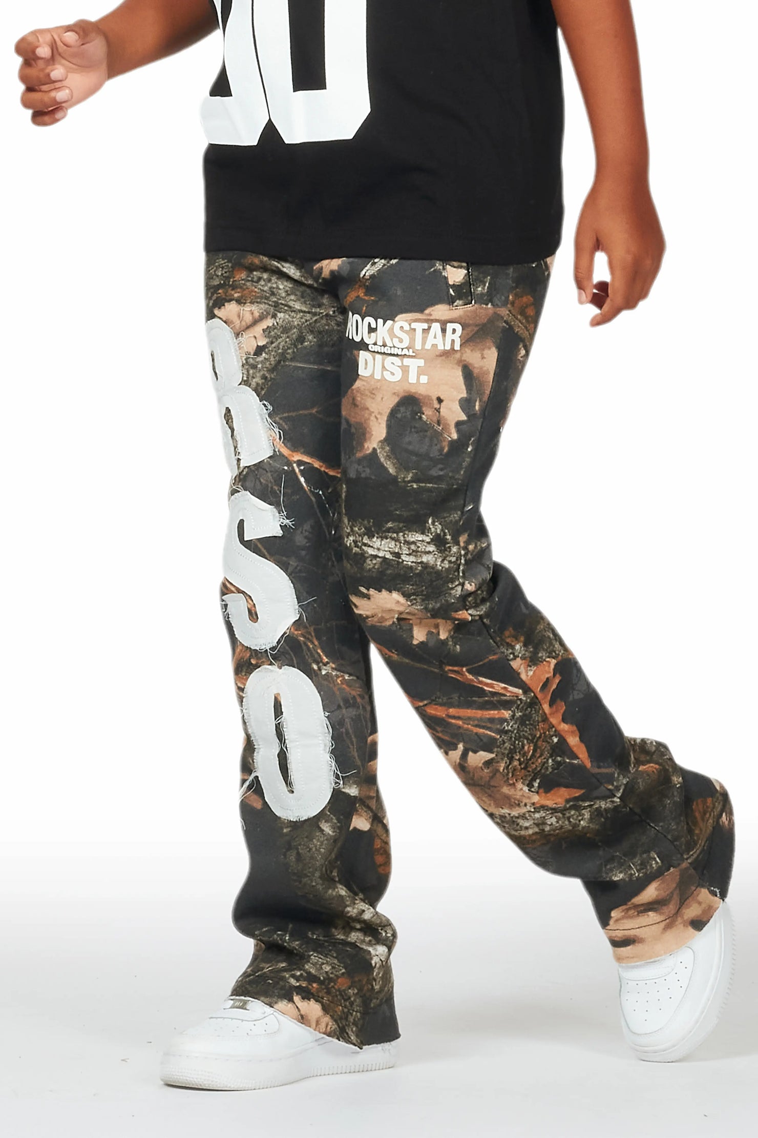 Boys Bansi Black Tree Camo Stacked Trackpant