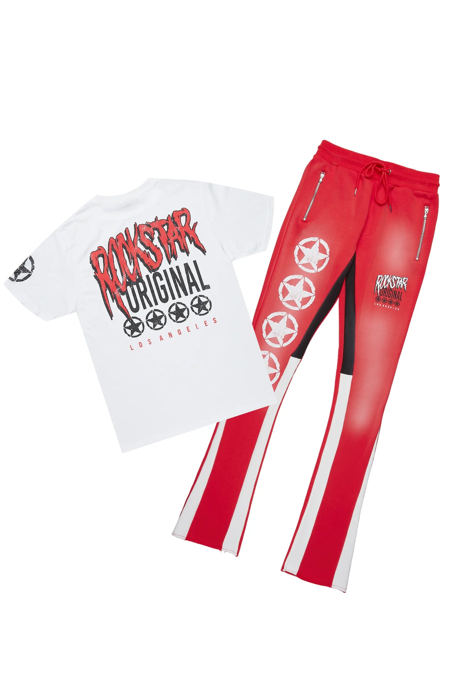 Wizzurd White/Red T-Shirt/Stacked Flare Pant Set