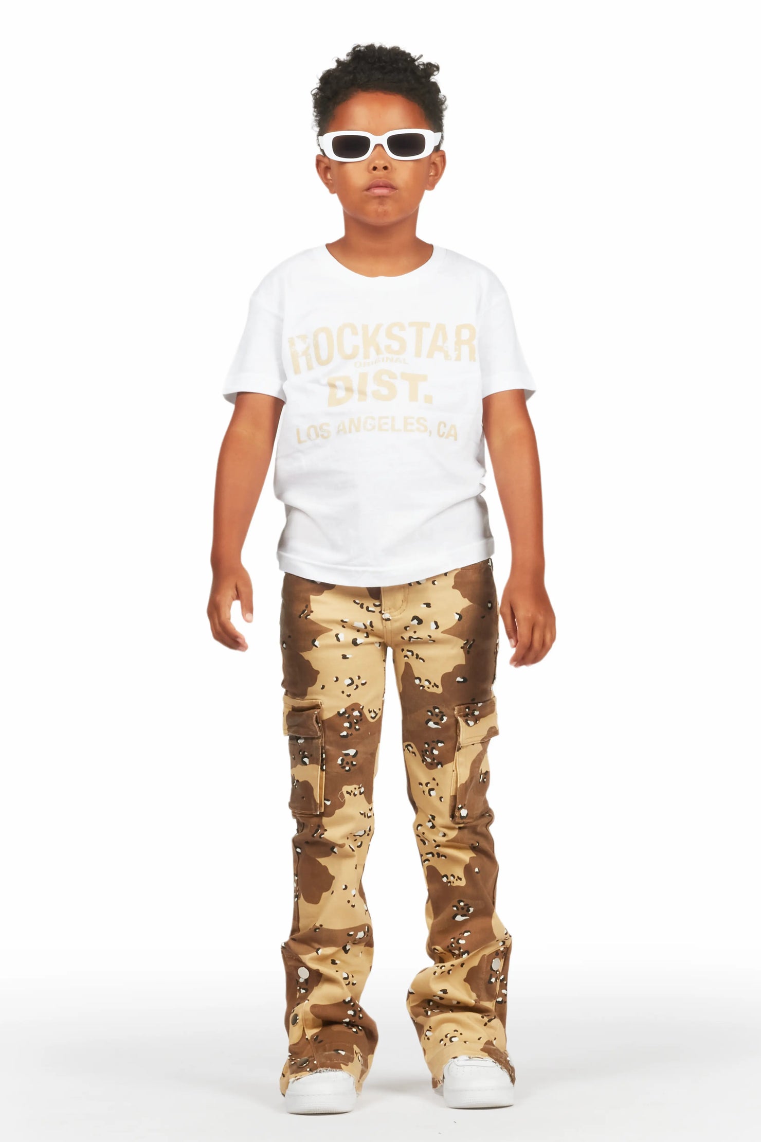 Boys Waage Desert Camo Stacked Flare Cargo Jean