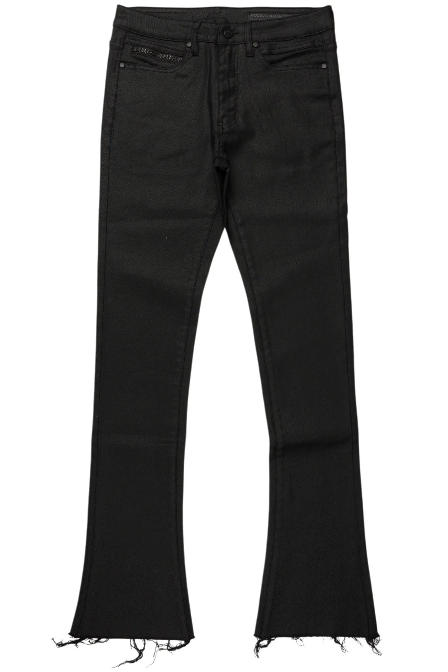 Rebe Black Coated Stacked Flare Jean