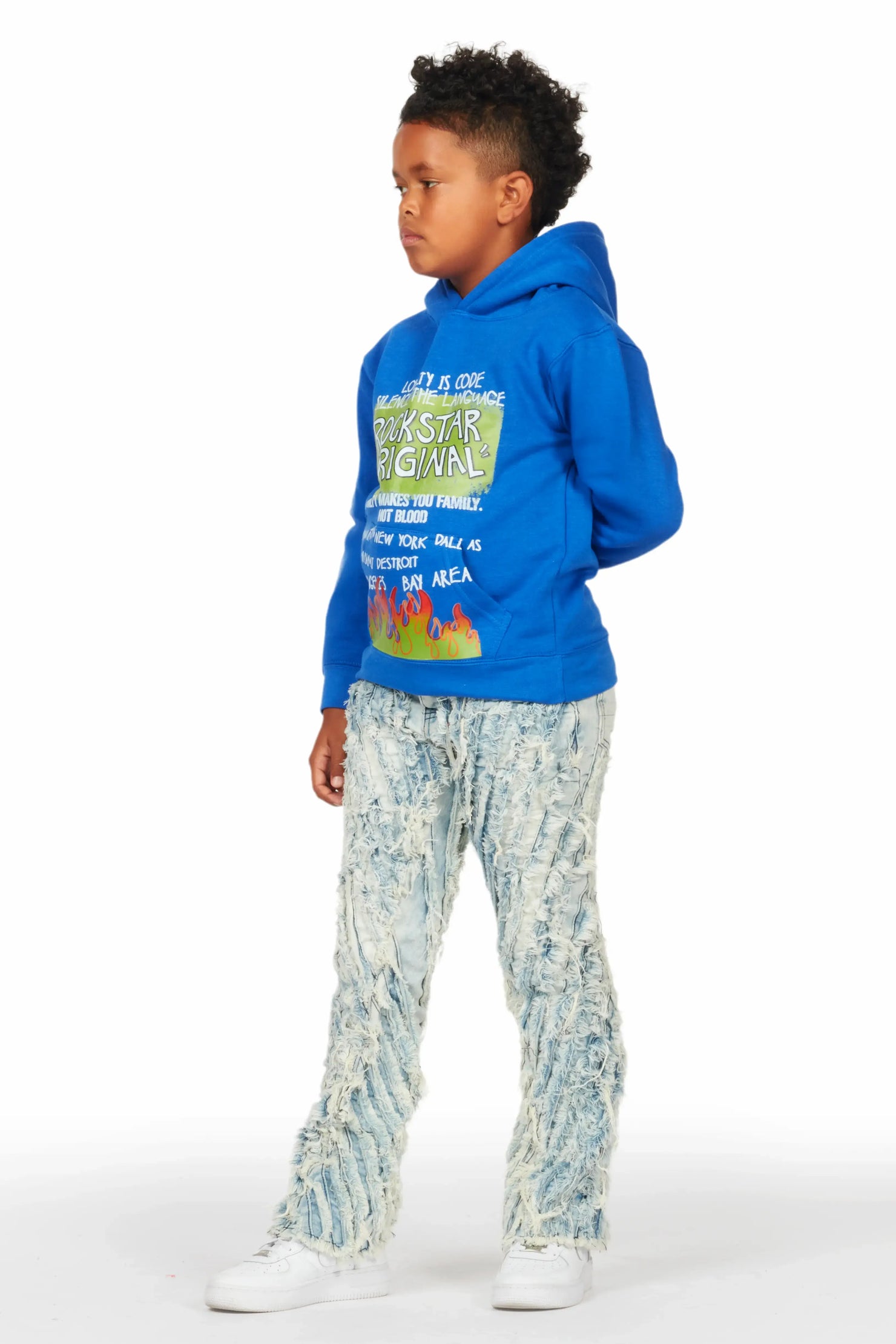 Boys Beno Blue Hoodie/Stacked Flare Jean Set