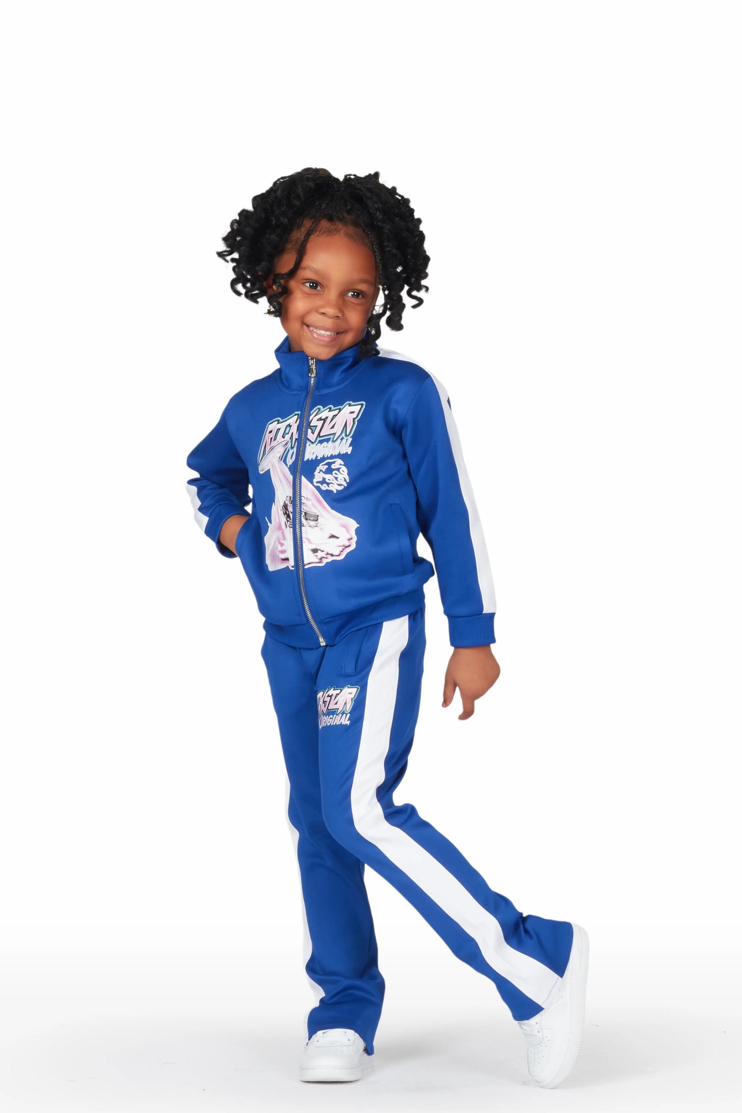 Girls Darbie Royal Blue Tricot Stacked Flared Track Set