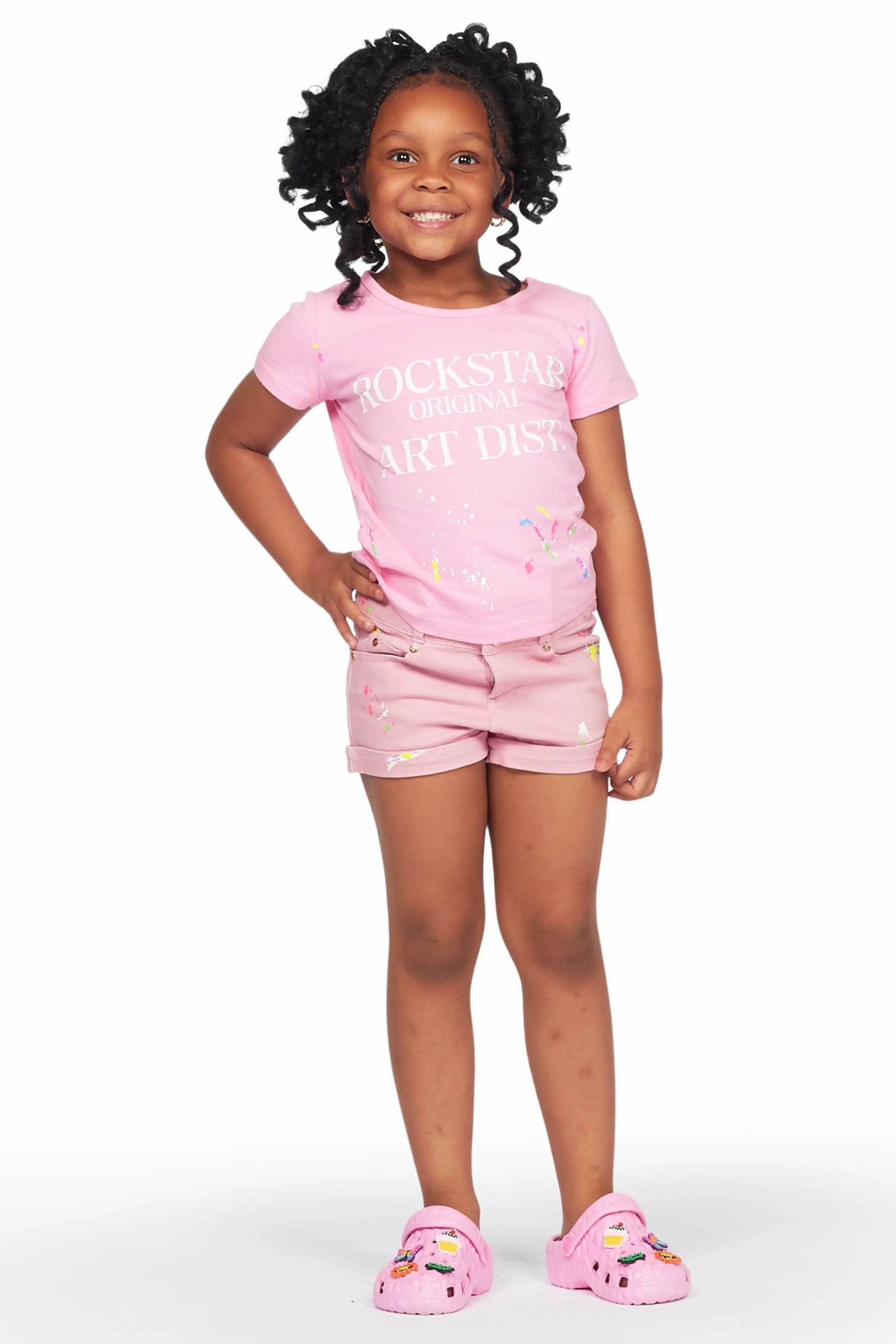 Girls Idana Pink T-Shirt/Denim Short Set