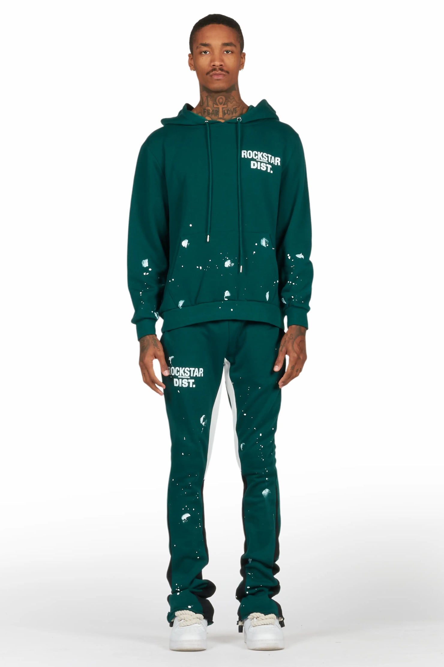 Raffer Dark Green Hoodie/Stacked Flare Pant Set