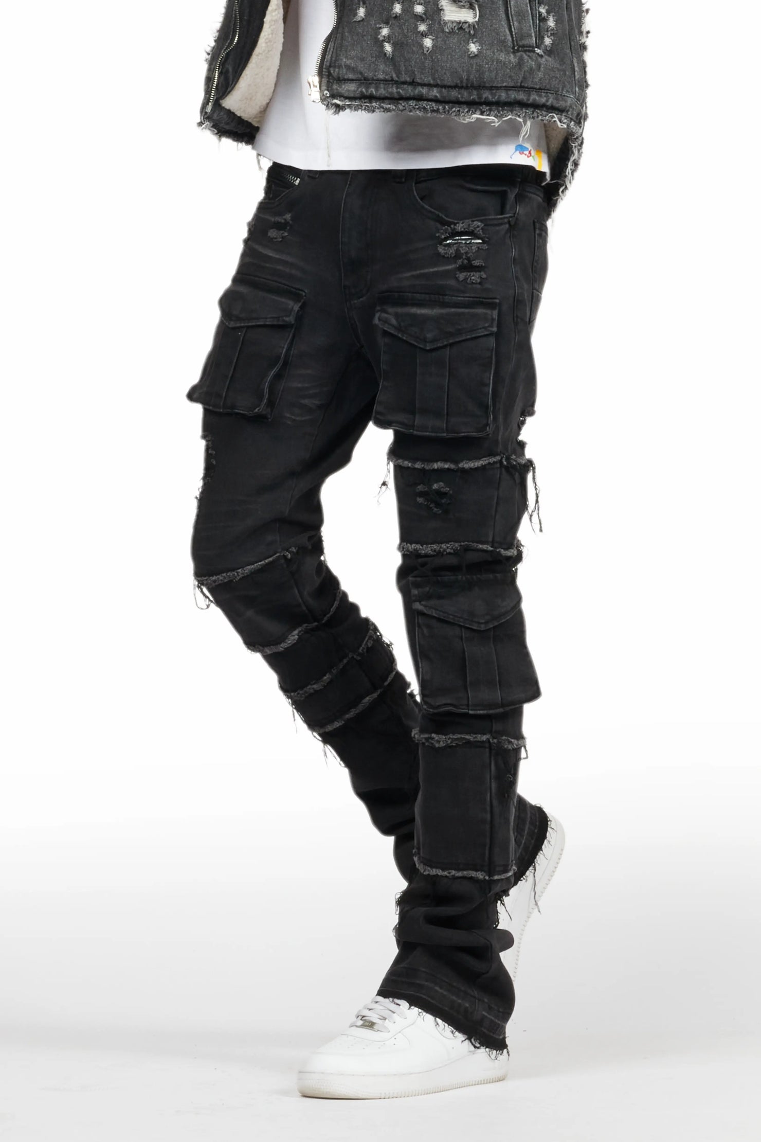 Folant Dark Grey Stacked Cargo Flare Jean