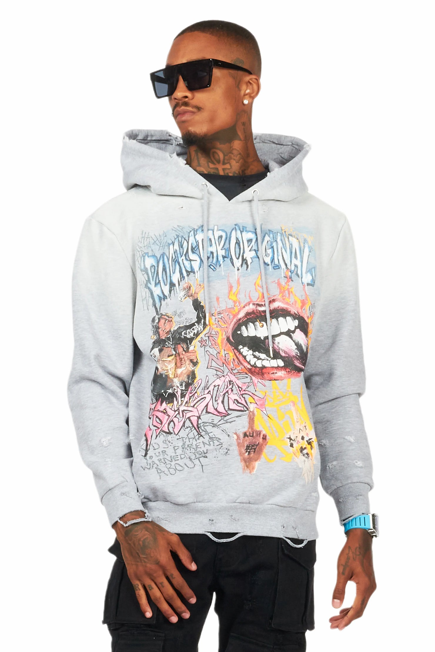 Yooz Heather Grey Graphic Hoodie