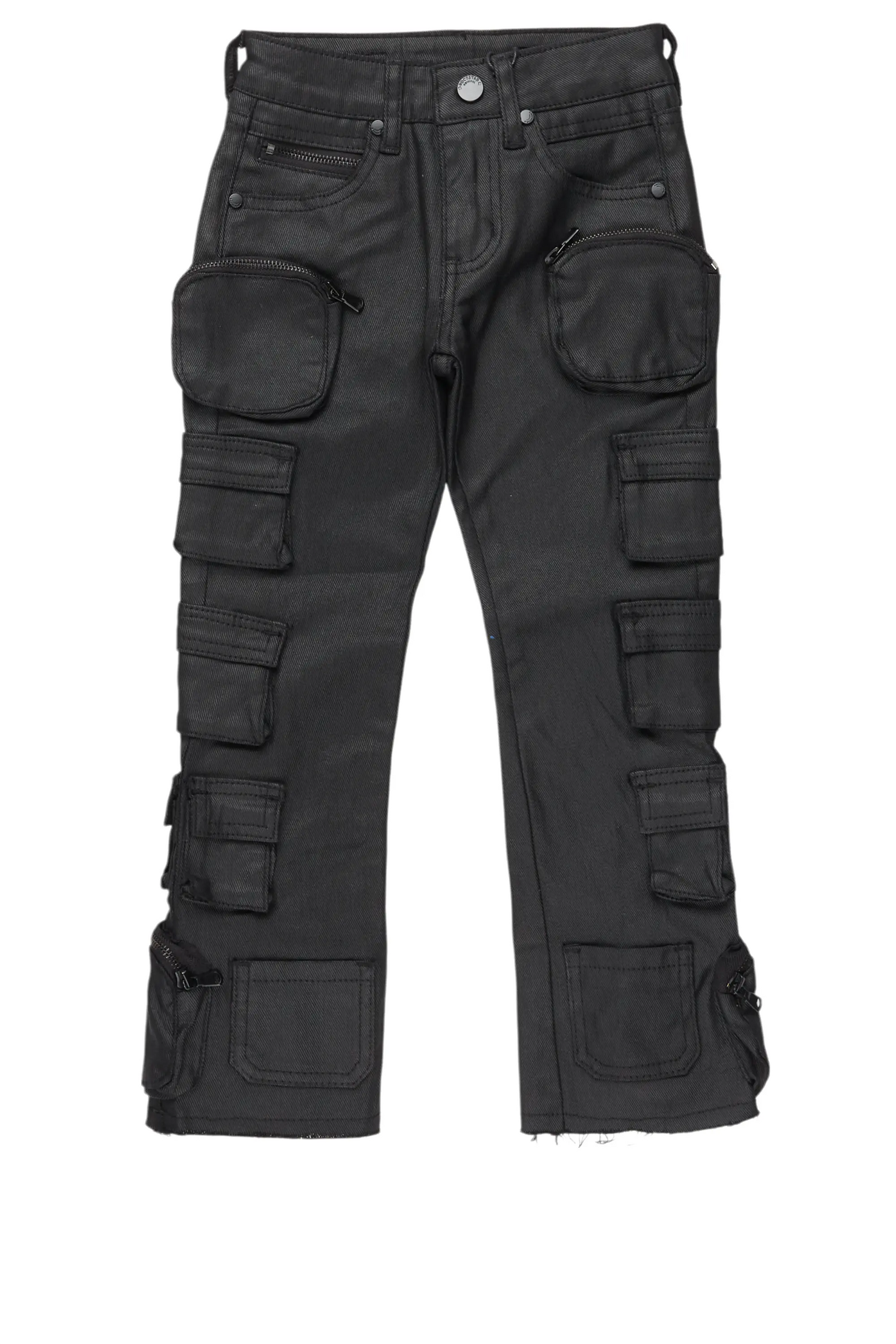 Boys Konrad Black Coated Stacked Flare Jean