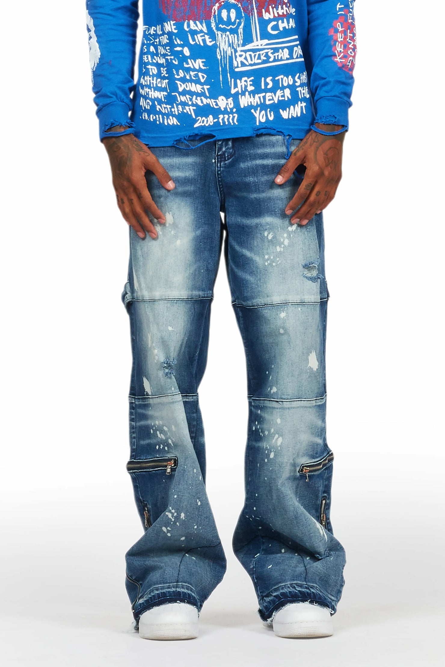 Grib Blue Bleach Baggy Jeans