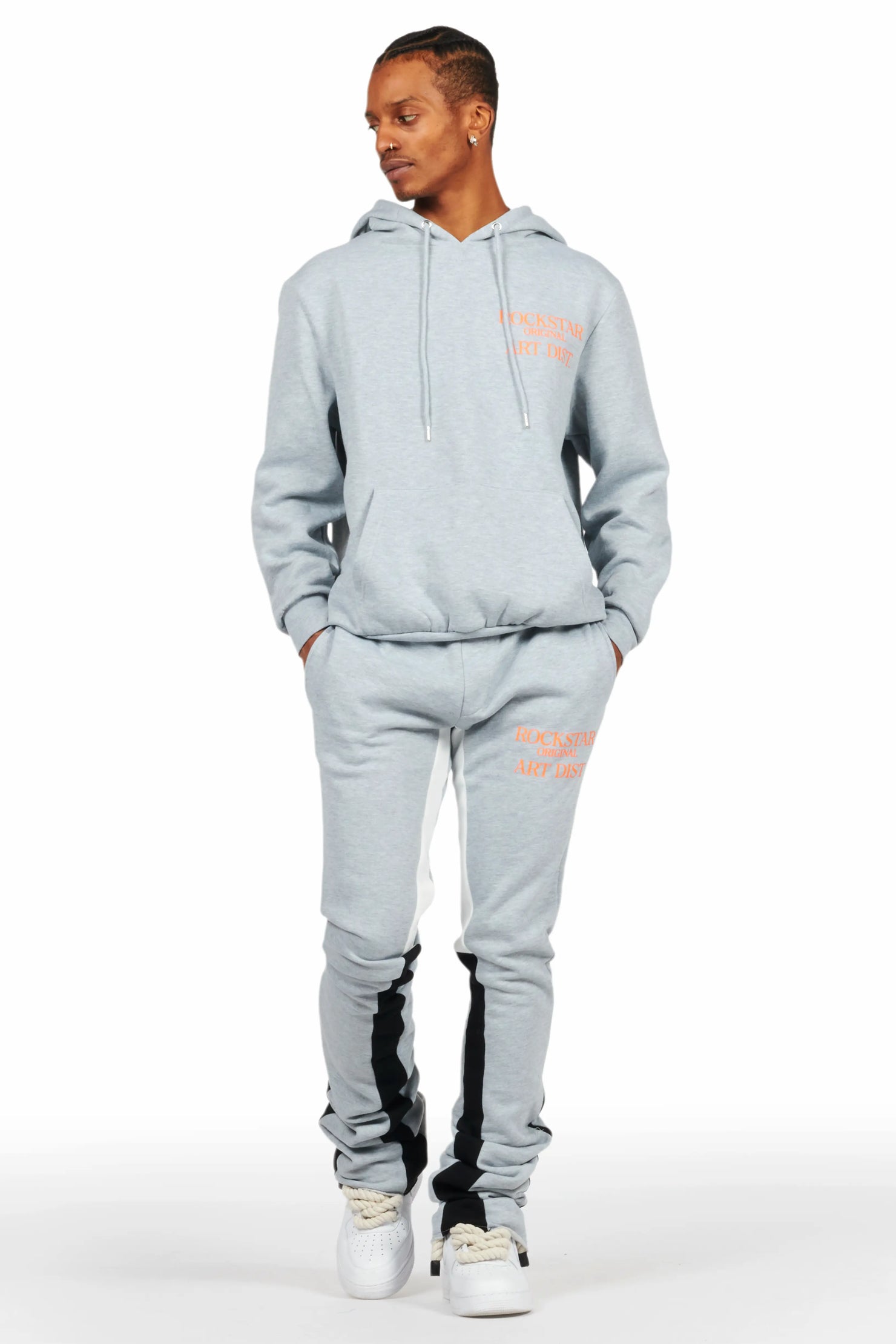 Briggs Heather Grey Hoodie/Super Stacked Flare Track Set