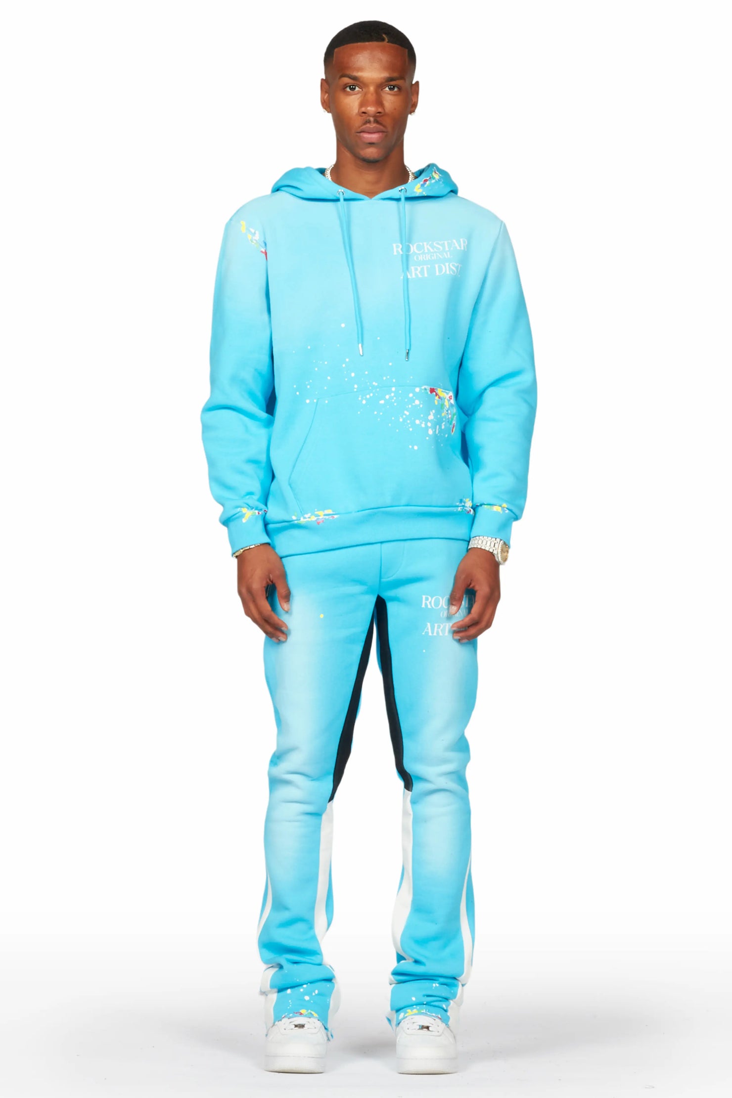 Rockstar Art Dist. Blue/White Hoodie/Stacked Flare Pant Set