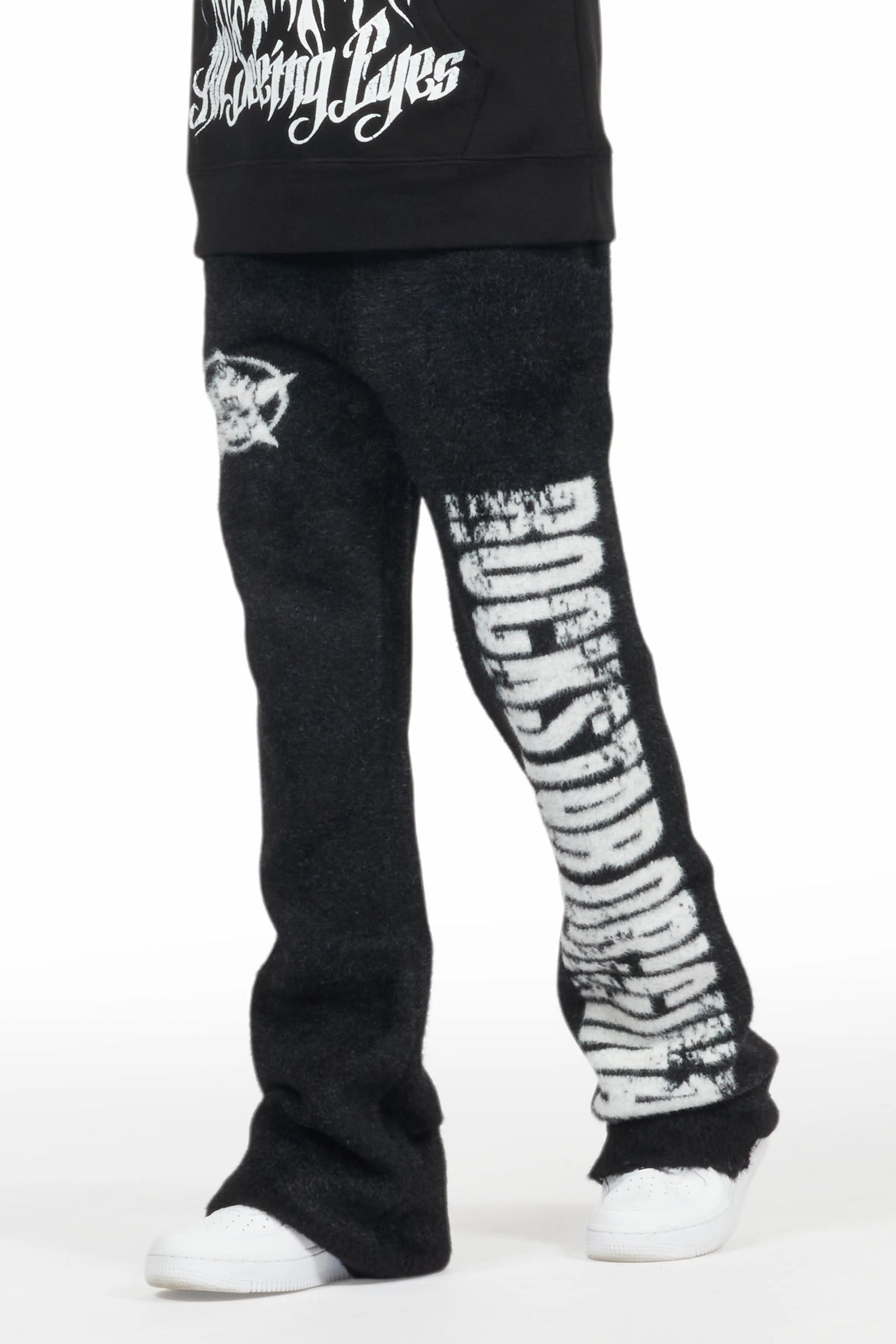 Boys Keve Black Knitted Mohair Flare Sweat Pant