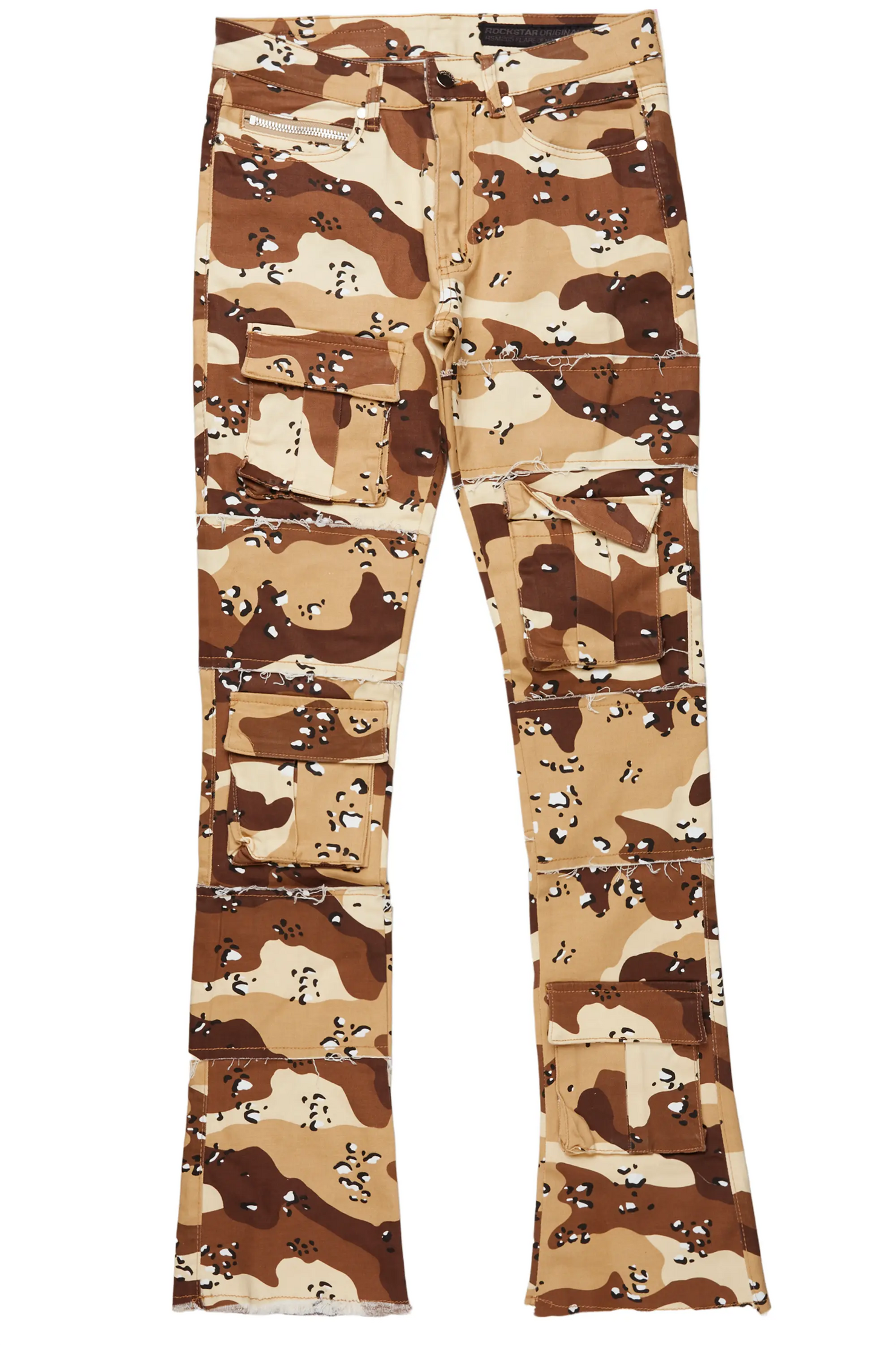 Duggar Beige Camo Cargo Stacked Flare Jean