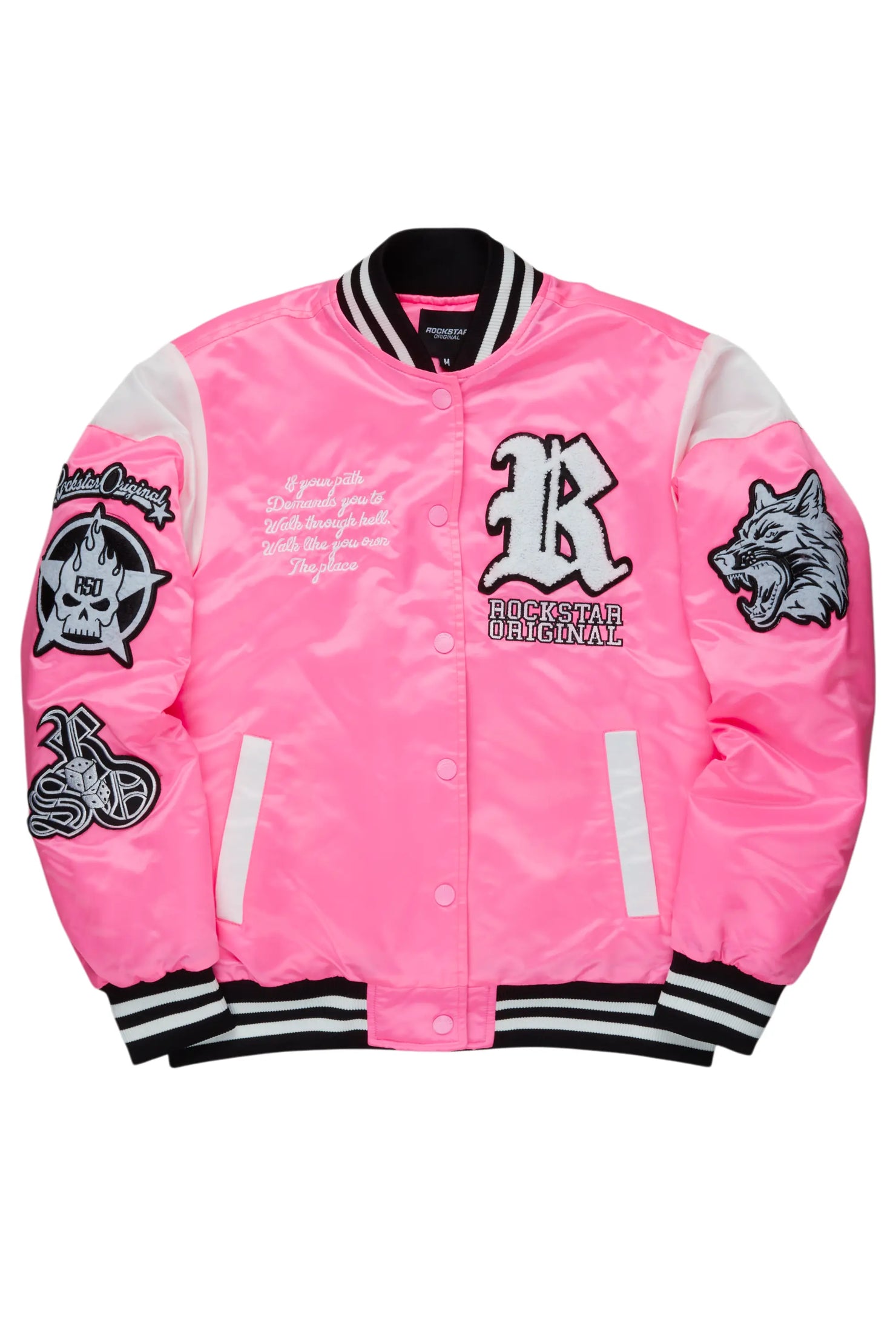 Sosa Hot Pink Satin Varsity Jacket