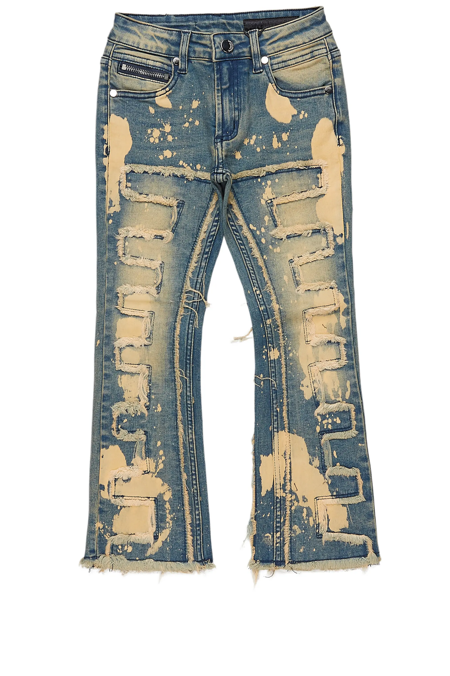 Boys Laban Dirty Blue Bleach Stacked Flare Jean