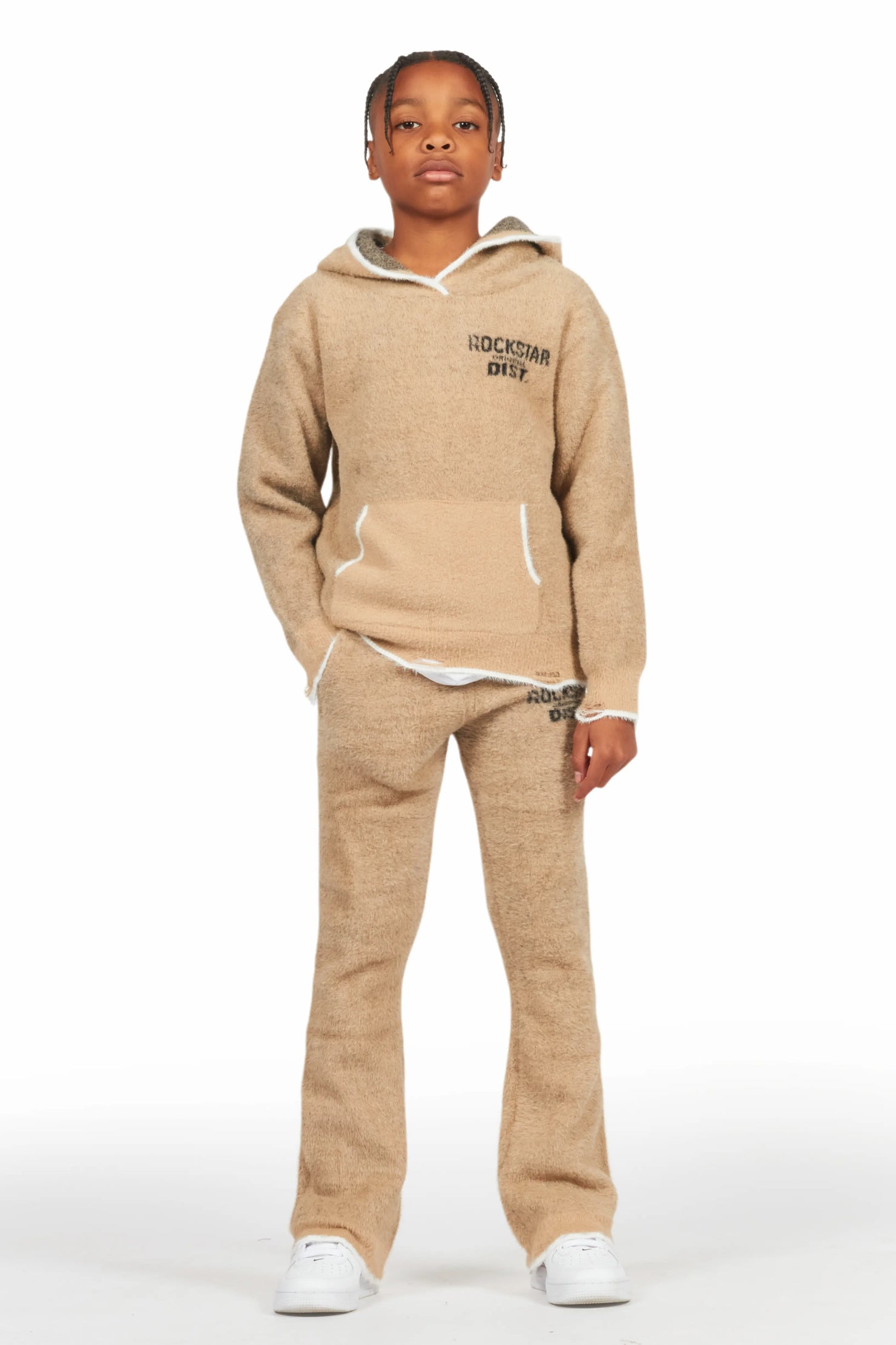 Boys Lake Mohair Beige Knit Track set