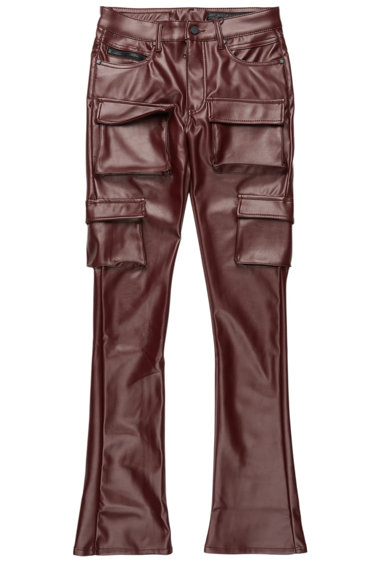 Kap Burgundy Stacked Flare Faux Leather Jean