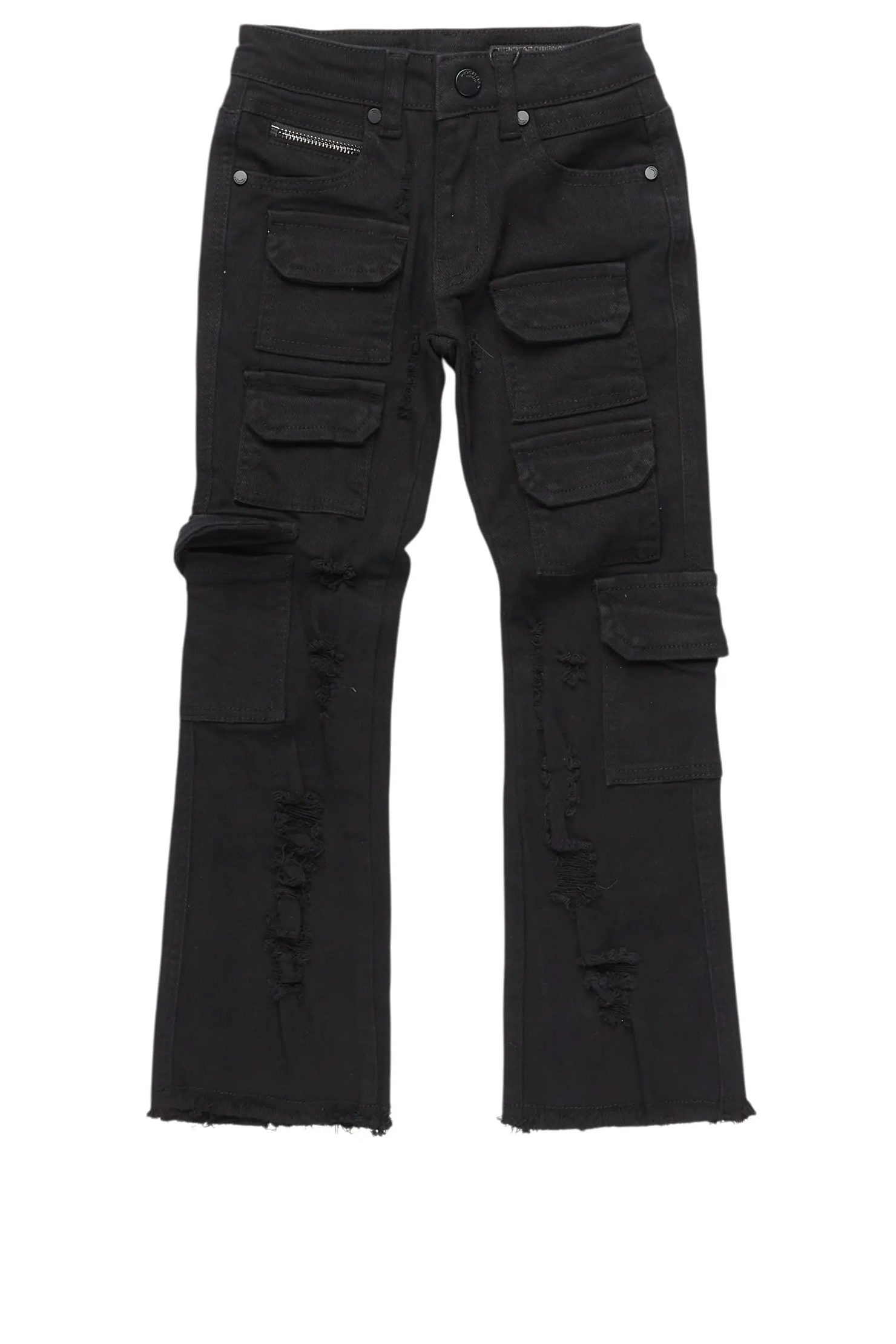 Boys Kade Jet Black Stacked Flare Jean