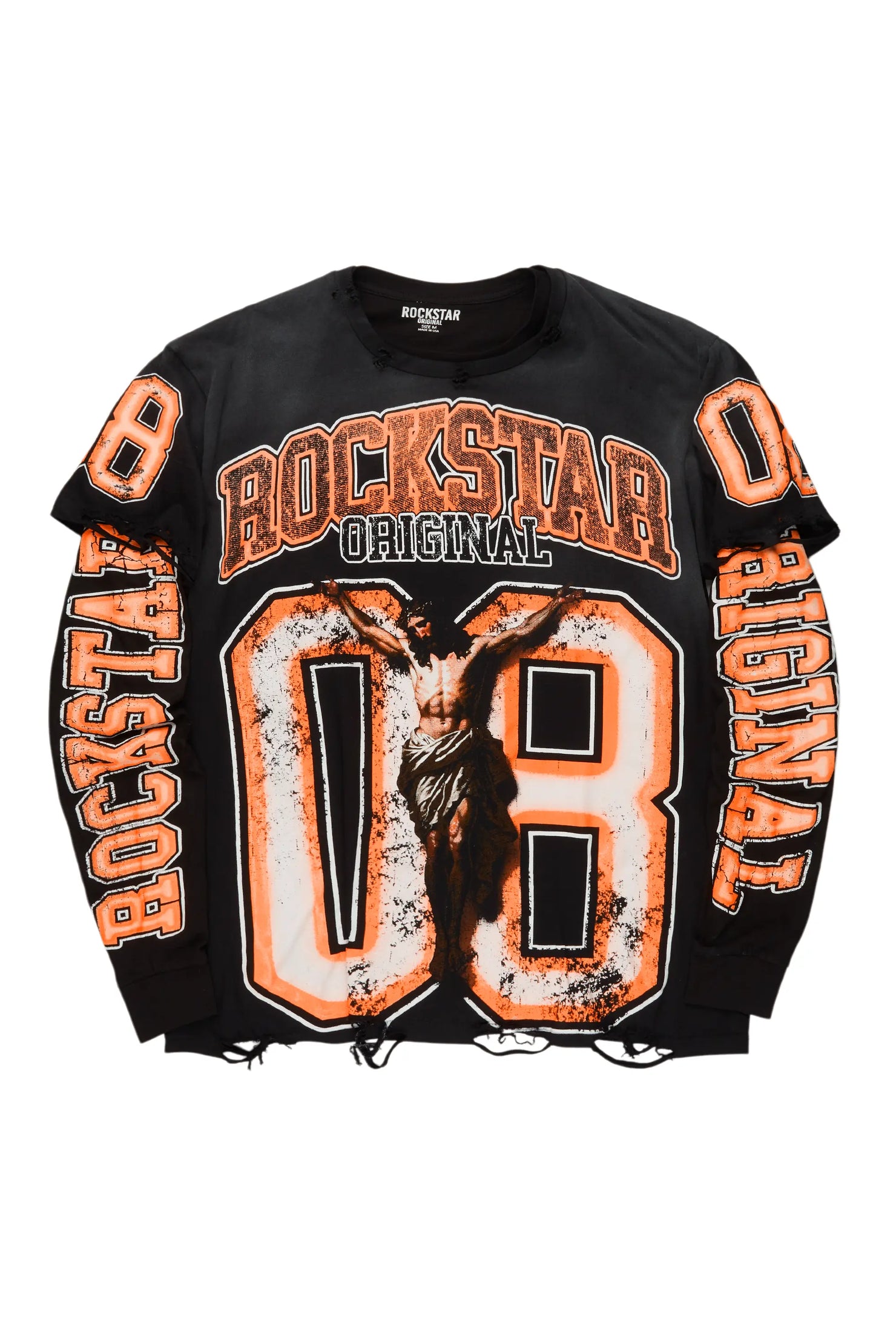 Tariqa Black/Orange Double Layer Graphic T-Shirt