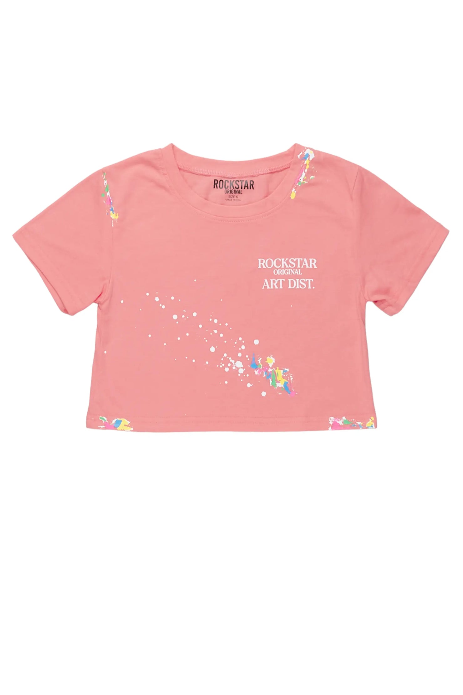 Girls Palmira Salmon Crop Top Graphic T-Shirt