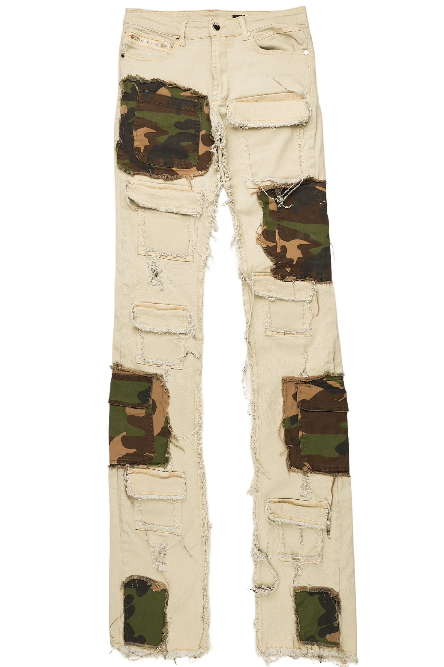 Heath Beige/Camo Patchwork Super Stacked Flare Jean