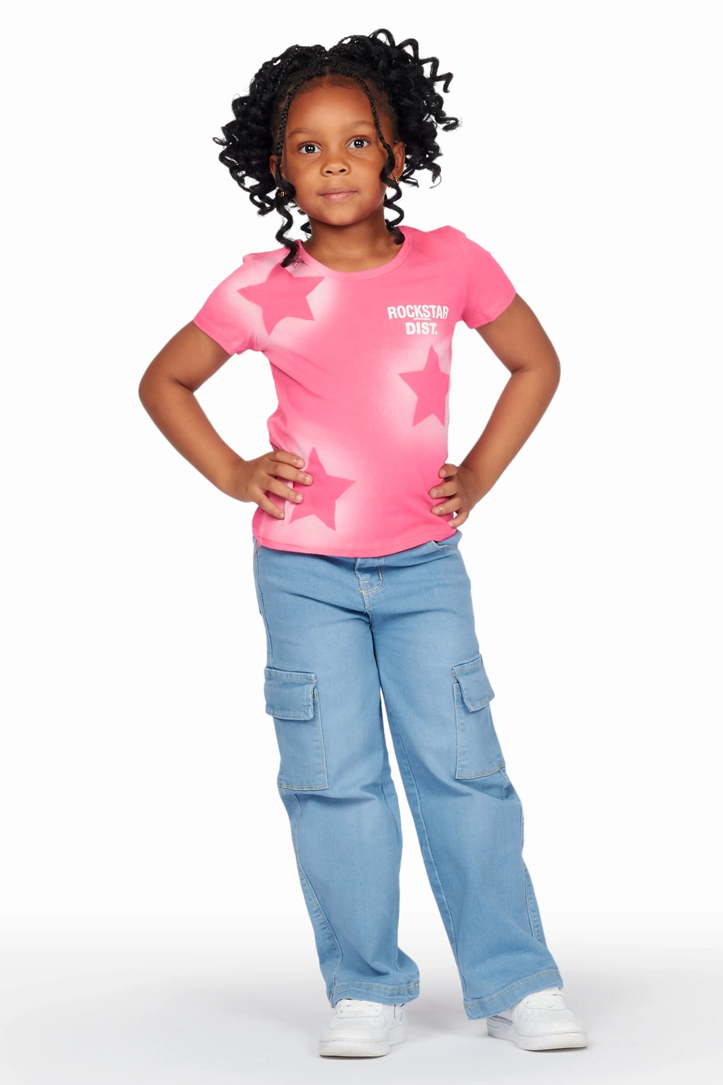 Girls Arana Fuchsia T-Shirt Wide Leg Cargo Jean Set