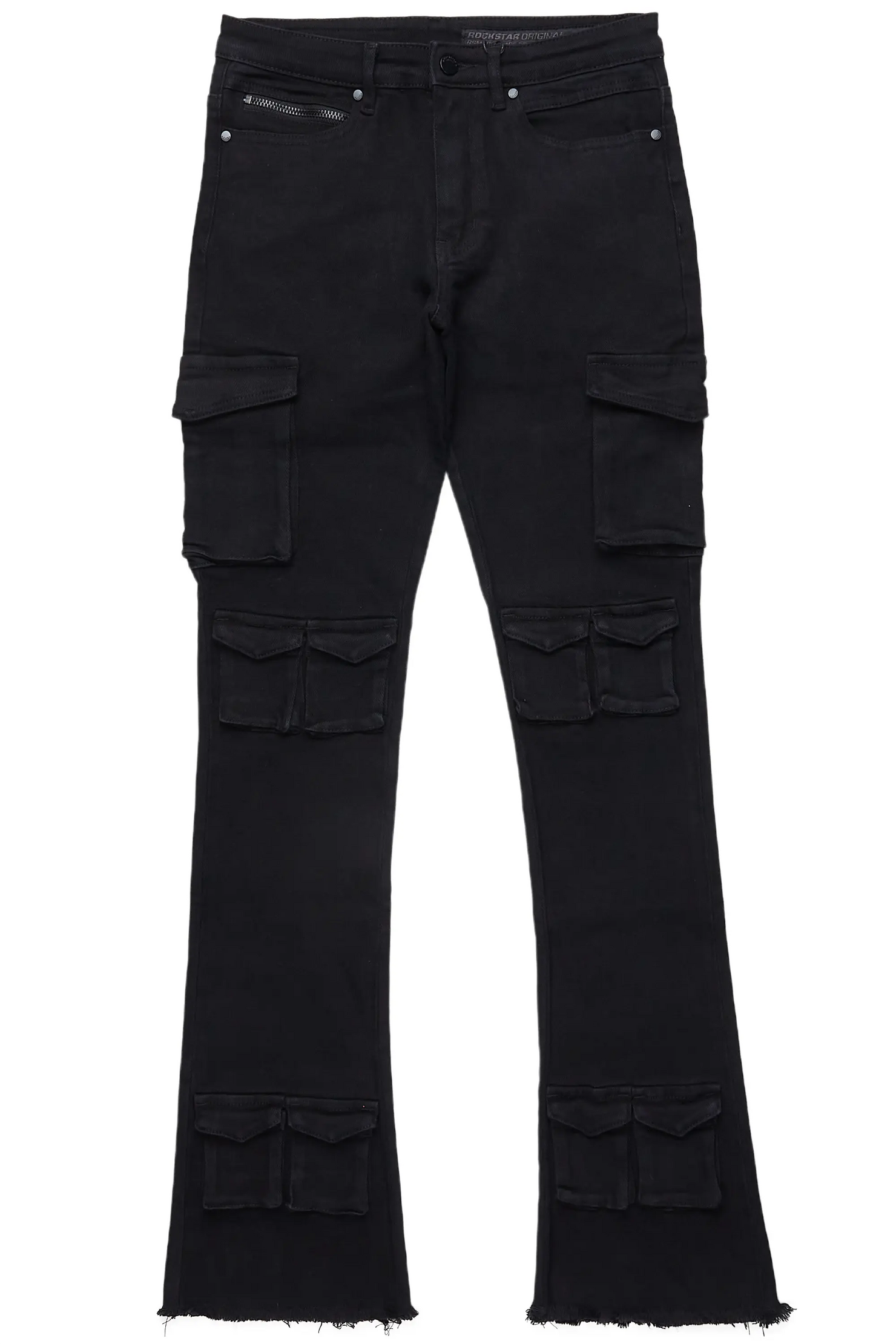 Feodor Black Stacked Flare Cargo Jean