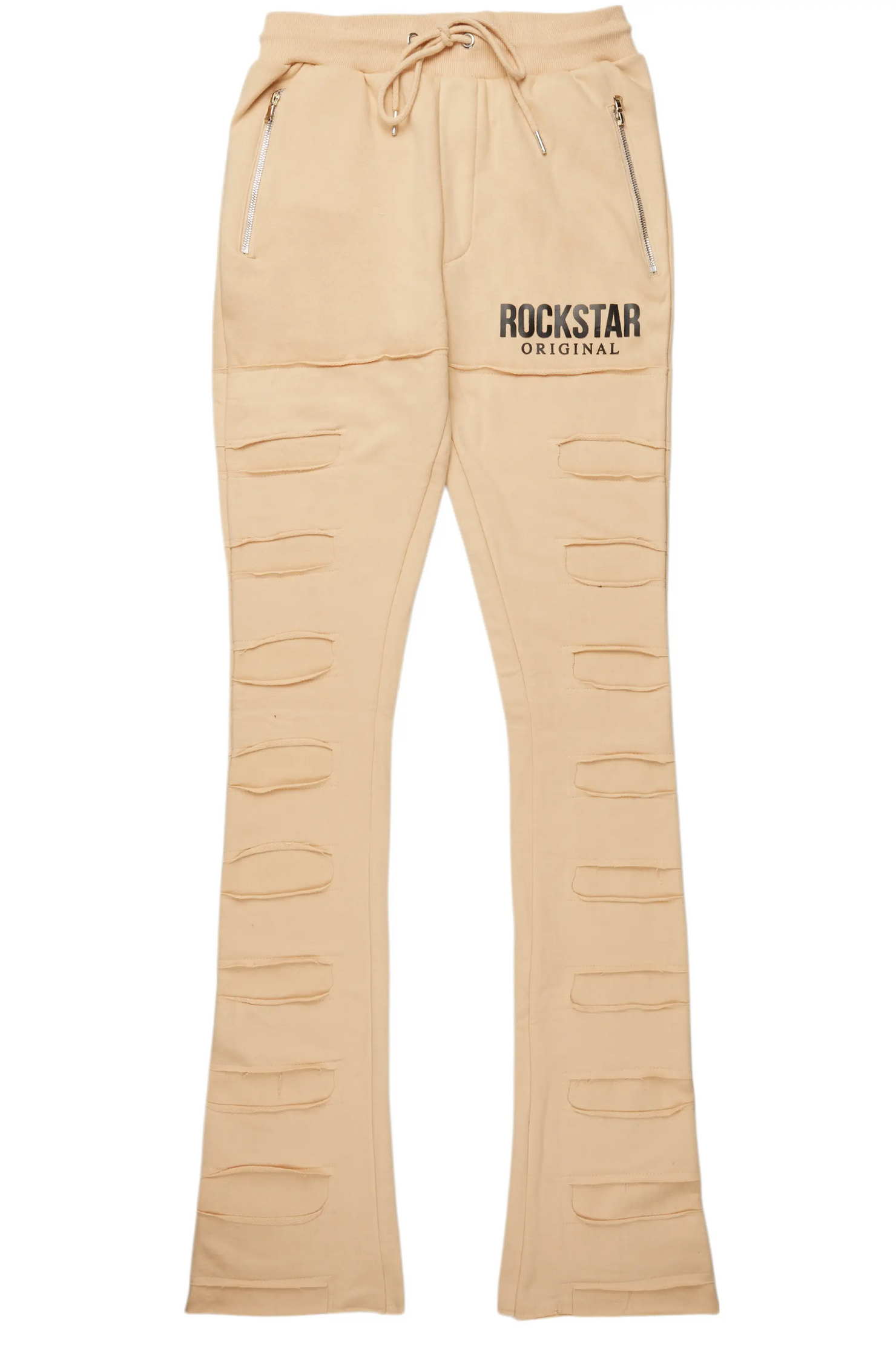 Emilio Beige Stacked Flare Track Pant