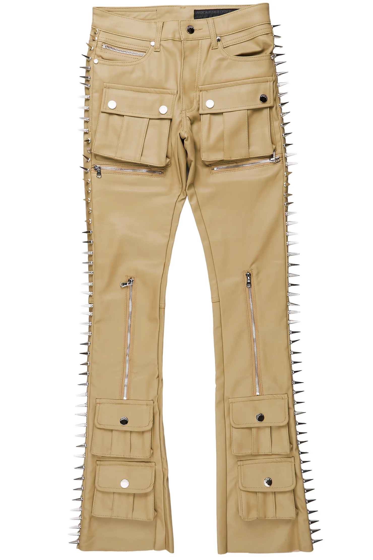 Leopold Beige PU Stacked Flare Jean