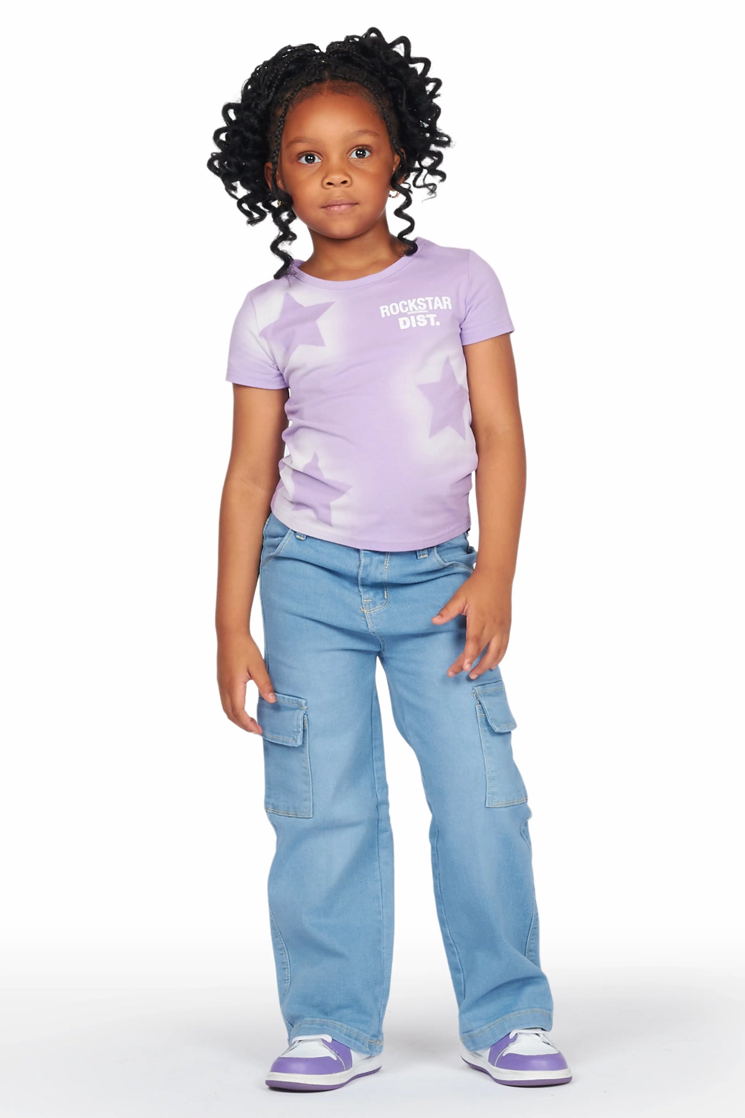 Girls Arana Lilac T-Shirt Wide Leg Cargo Jean Set