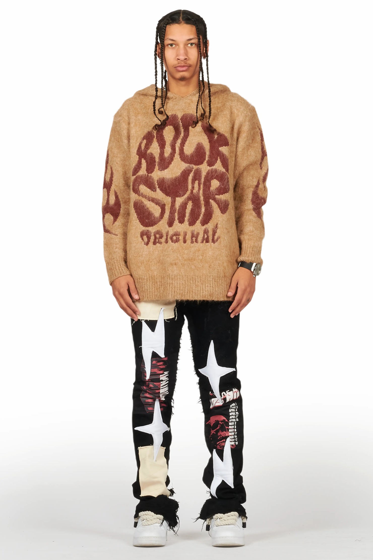 Hakon Brown Graphic Knitted Mohair Hoodie