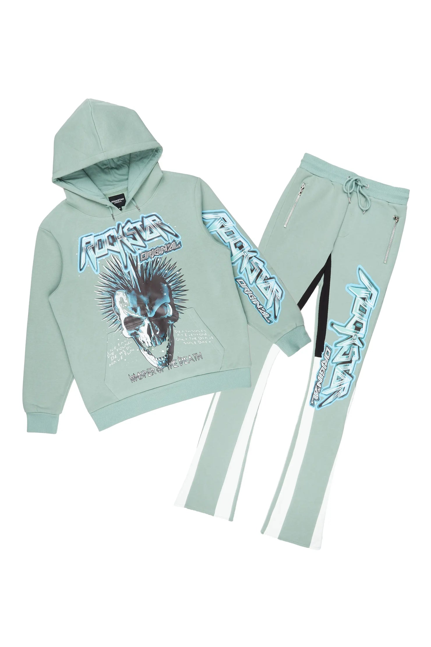 Obern Sage/White Graphic Hoodie/Stacked Flare Pant Track Set