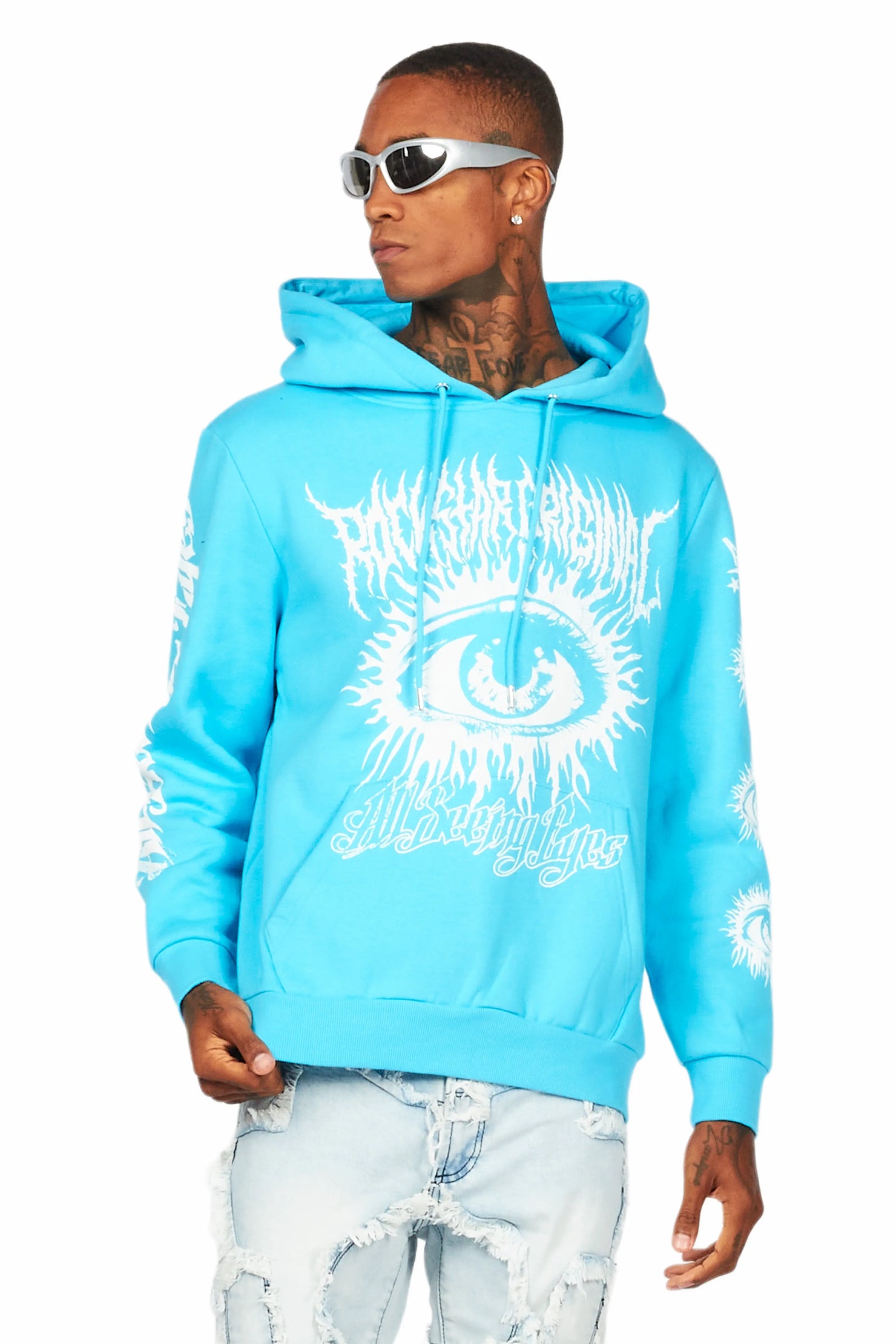 All Seeing Eyes Blue Graphic Hoodie