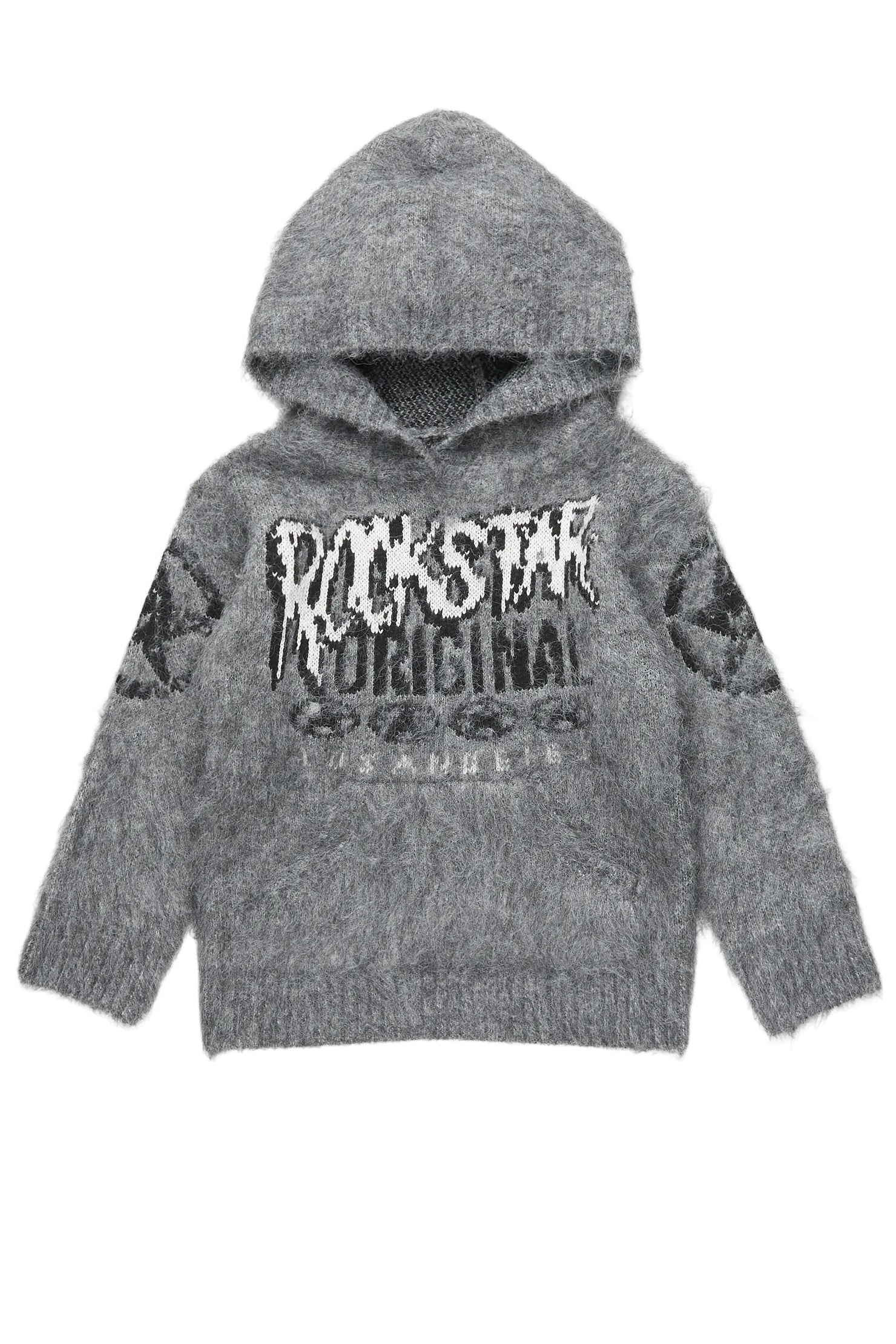 Boys Wizzurd Grey Graphic Knitted Mohair Hoodie