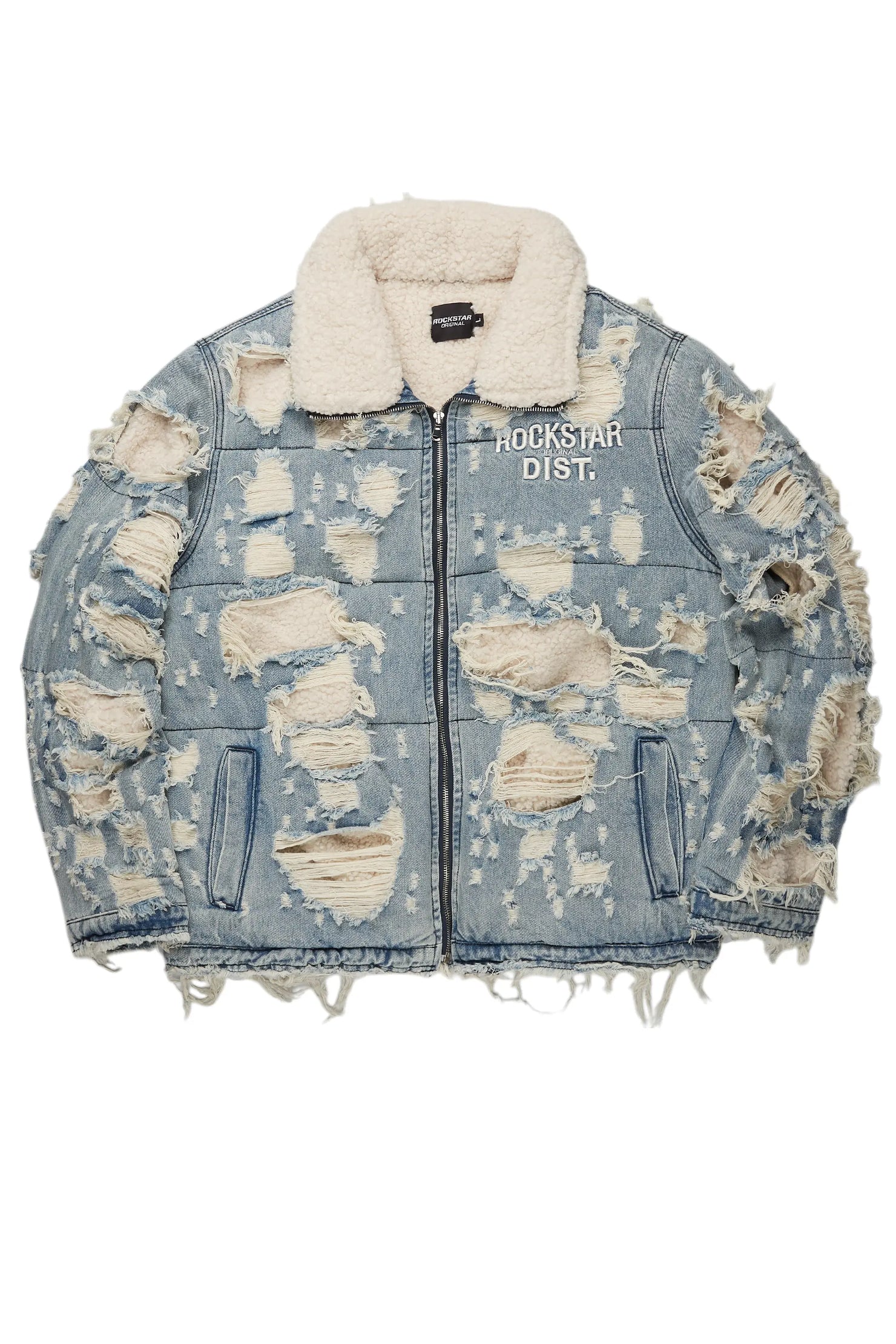 Faro Blue Denim Sherpa Puffer Jacket