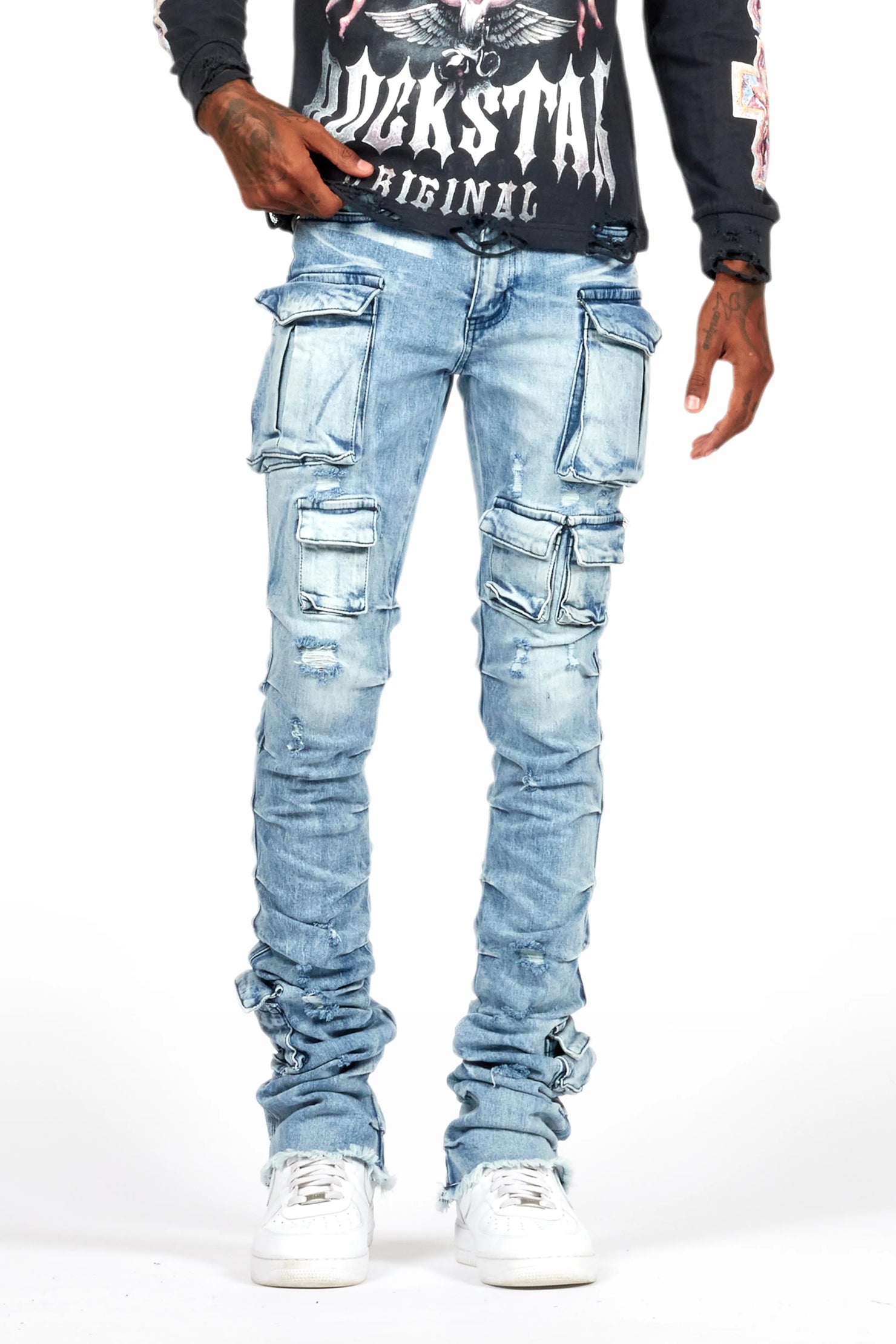 Gentry Light Blue Stacked Flare Jean