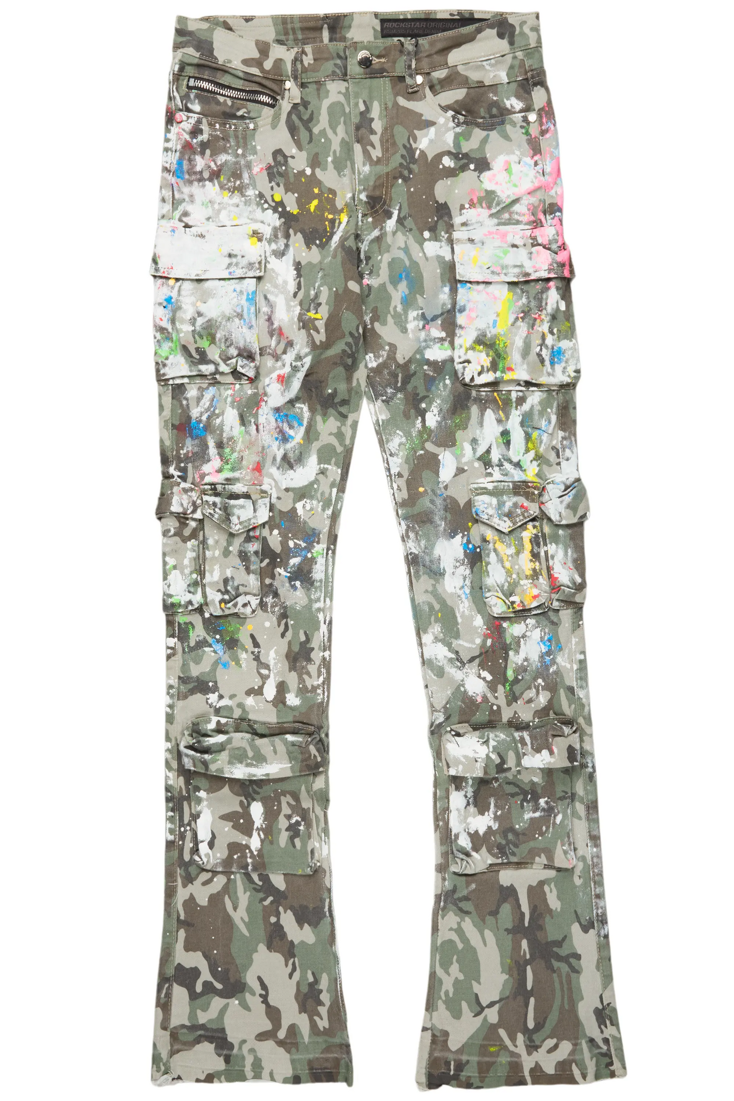 Callias Green Camo Painter Stacked Flare Jean