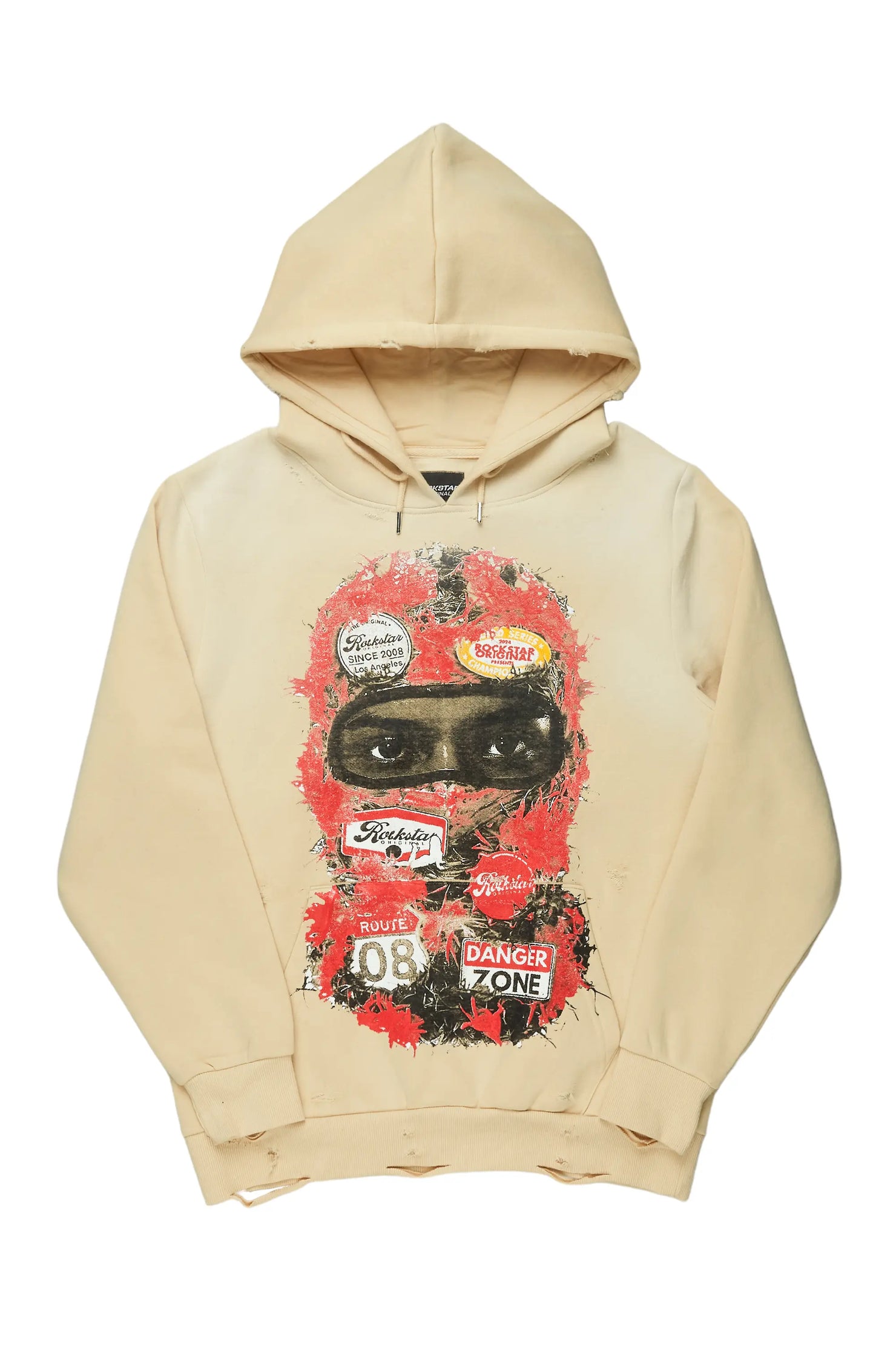 Lemar Beige Distressed Graphic Hoodie