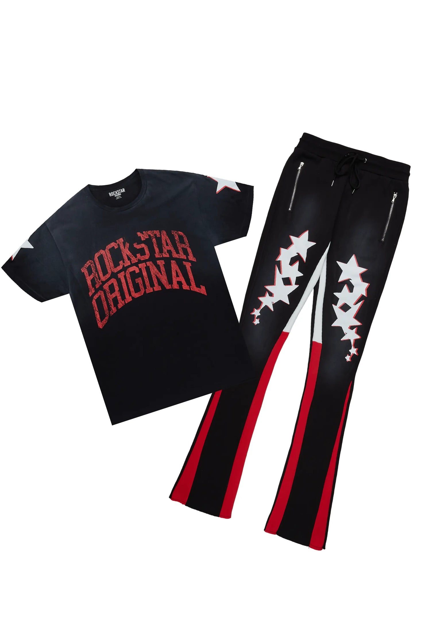 Shiny Black T-Shirt/Stacked Flare Track Set