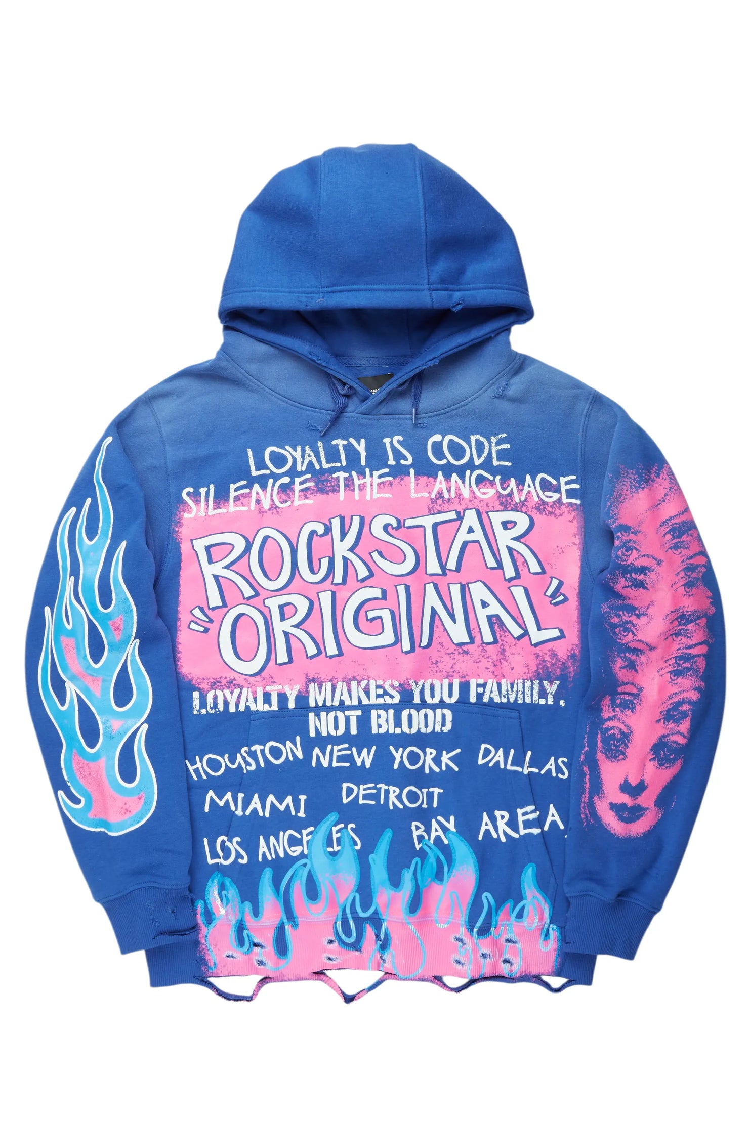 Beno Royal Blue Distressed Graphic Hoodie