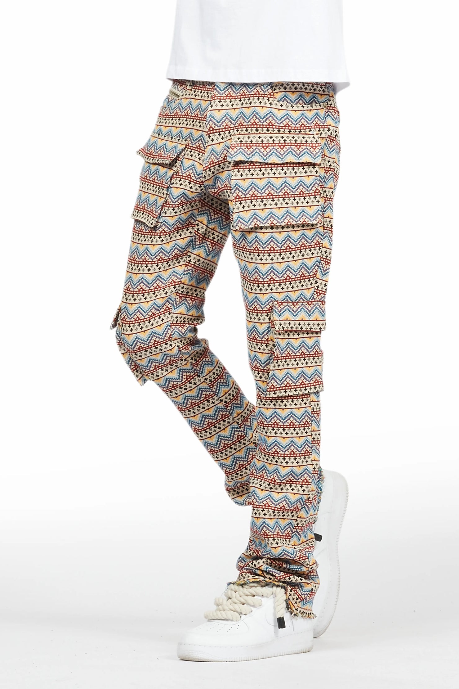 Zierry Tapestry Multi Cargo Stacked Flare Jean