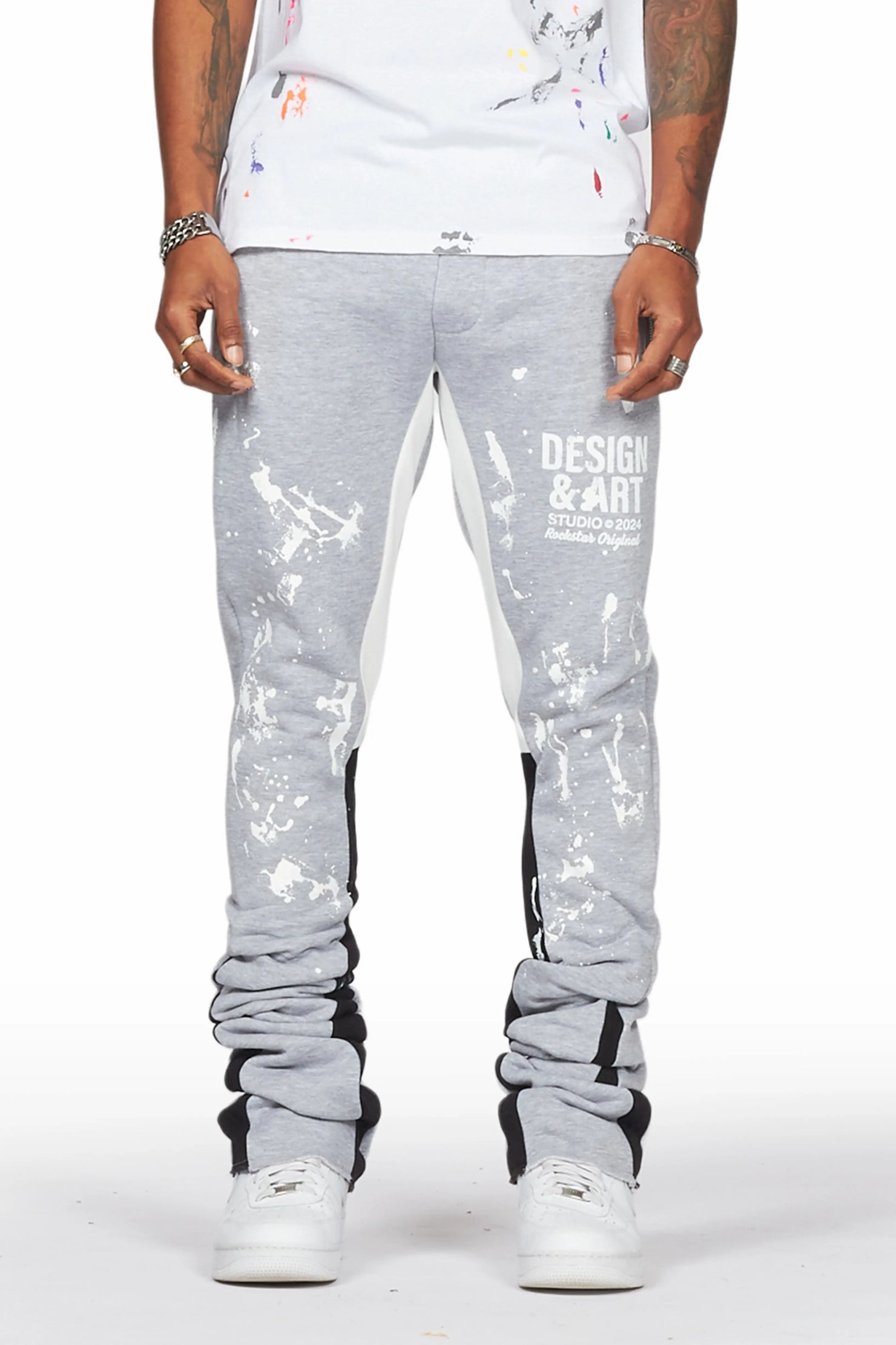 Damone Heather Grey Super Stacked Flare Track Pant