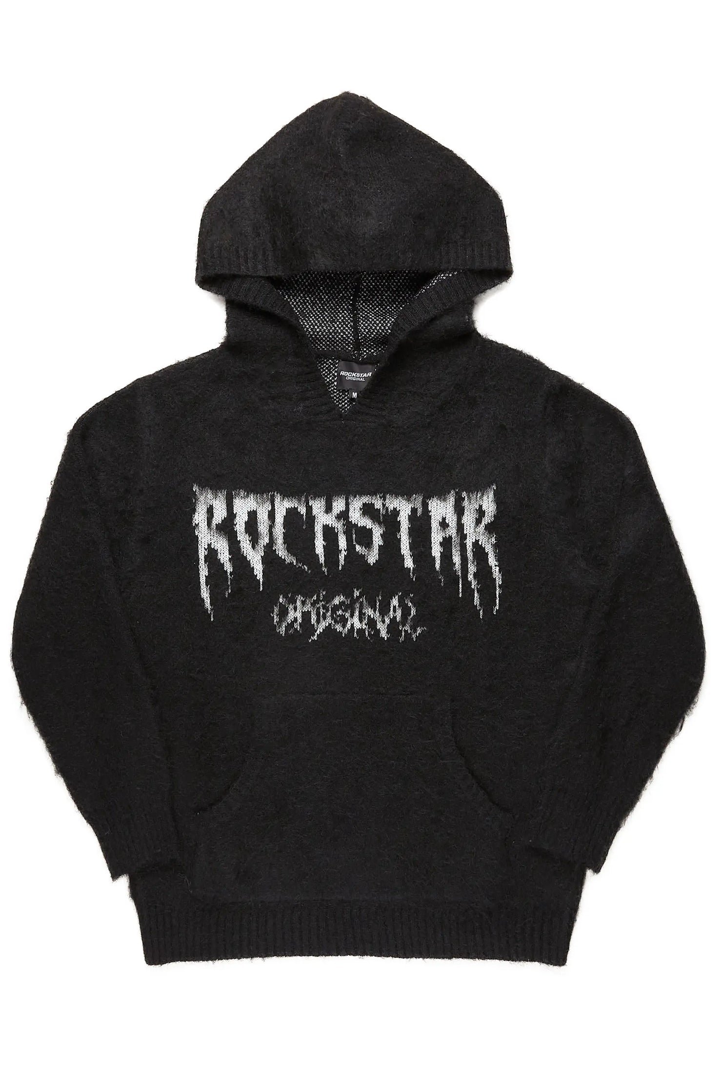 Andros Black Graphic Knitted Mohair Hoodie